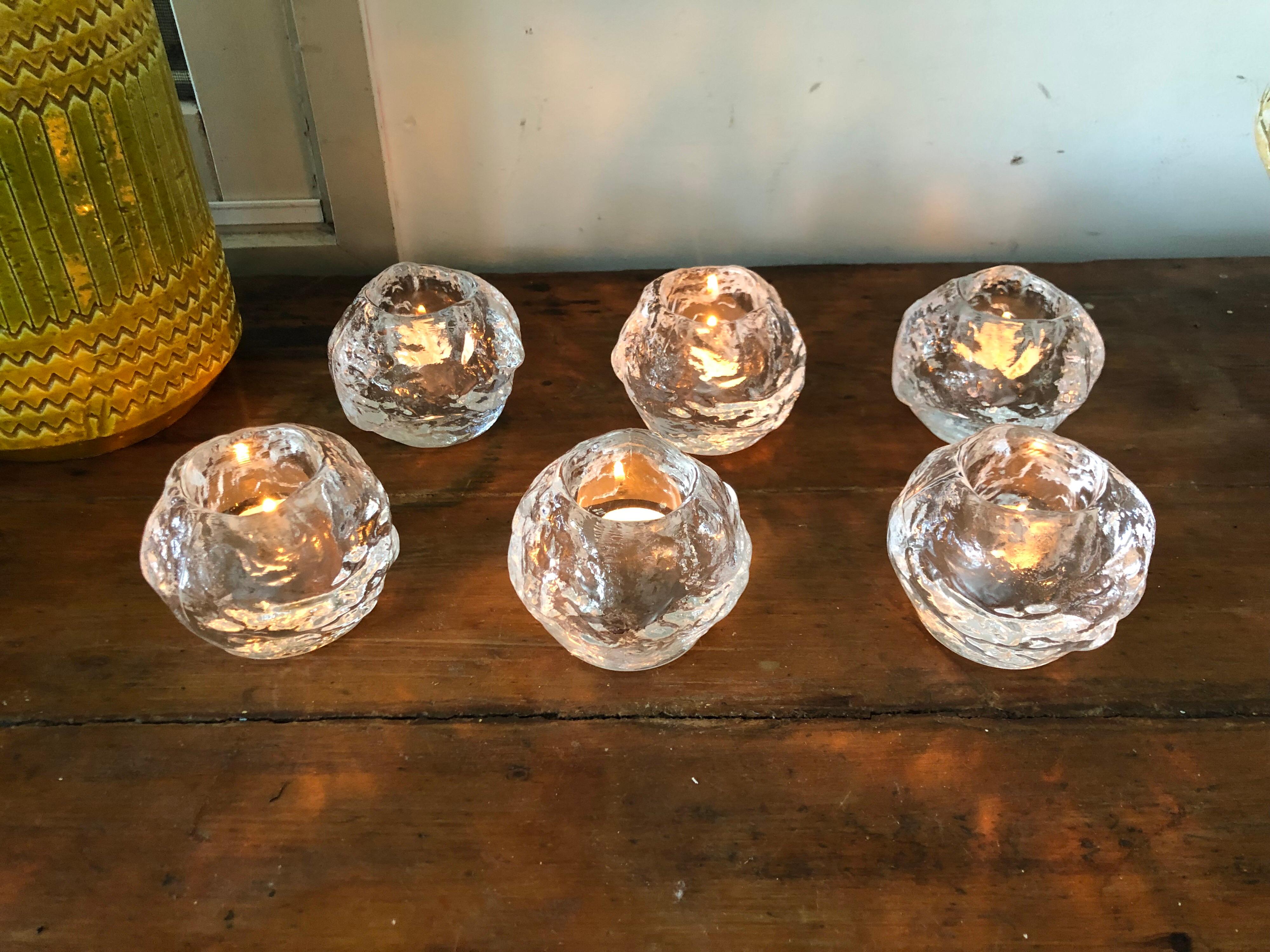 Set 6 Art Glass Snowball Votive Candleholders by Kosta Boda for Orrefors  For Sale at 1stDibs