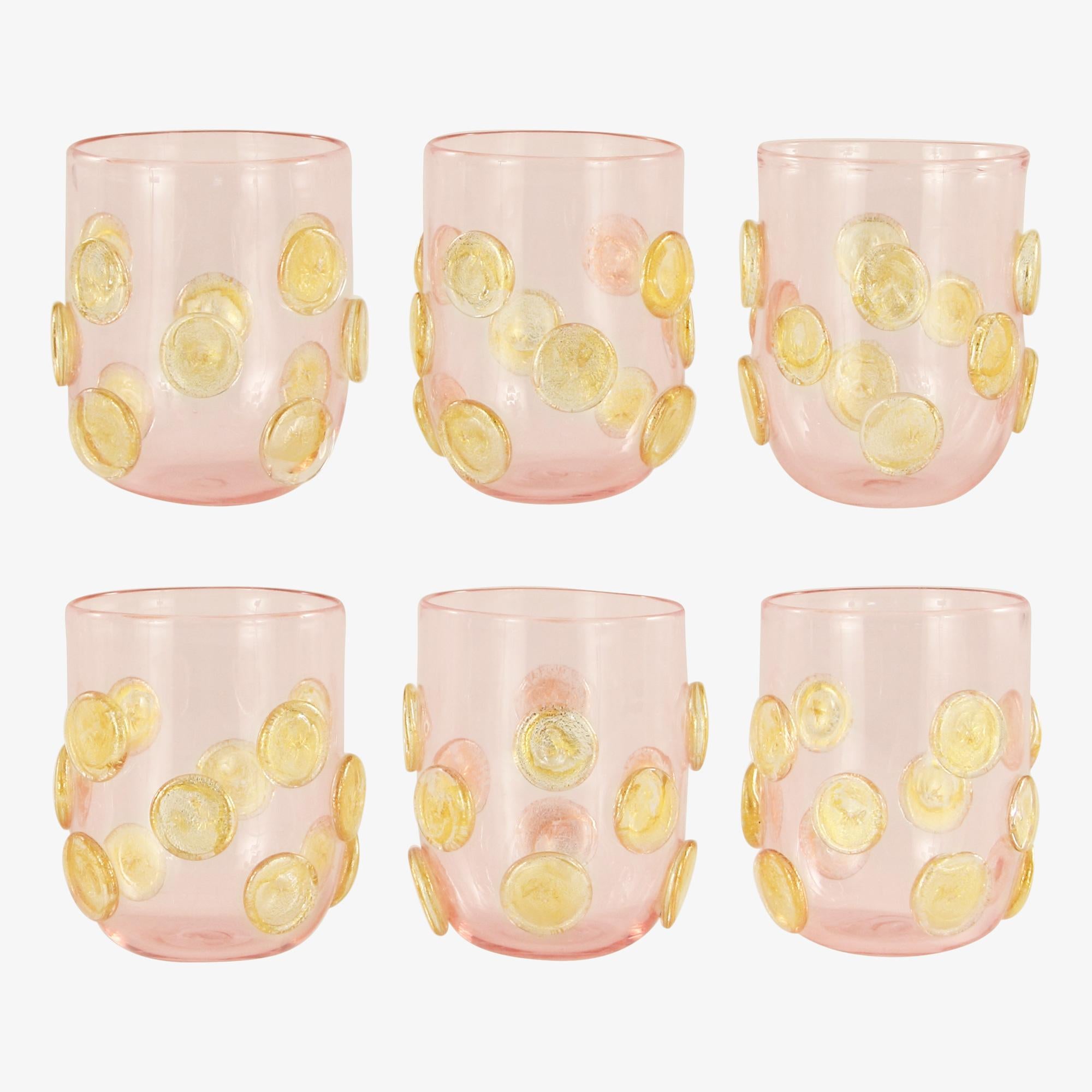 Autre Ensemble de 6 verres artistiques faits main en verre de Murano, améthyste et détails dorés par Multiforme en vente