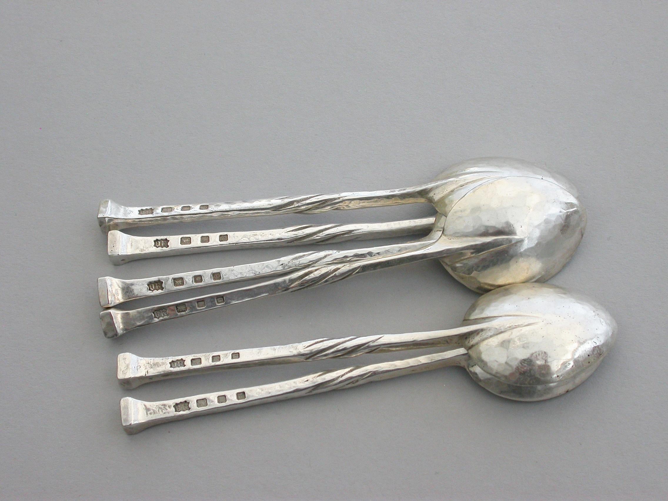 Set 6 Arts & Crafts Hammered Silver Coffee Spoons, by Omar Ramsden 1937-1939 For Sale 6