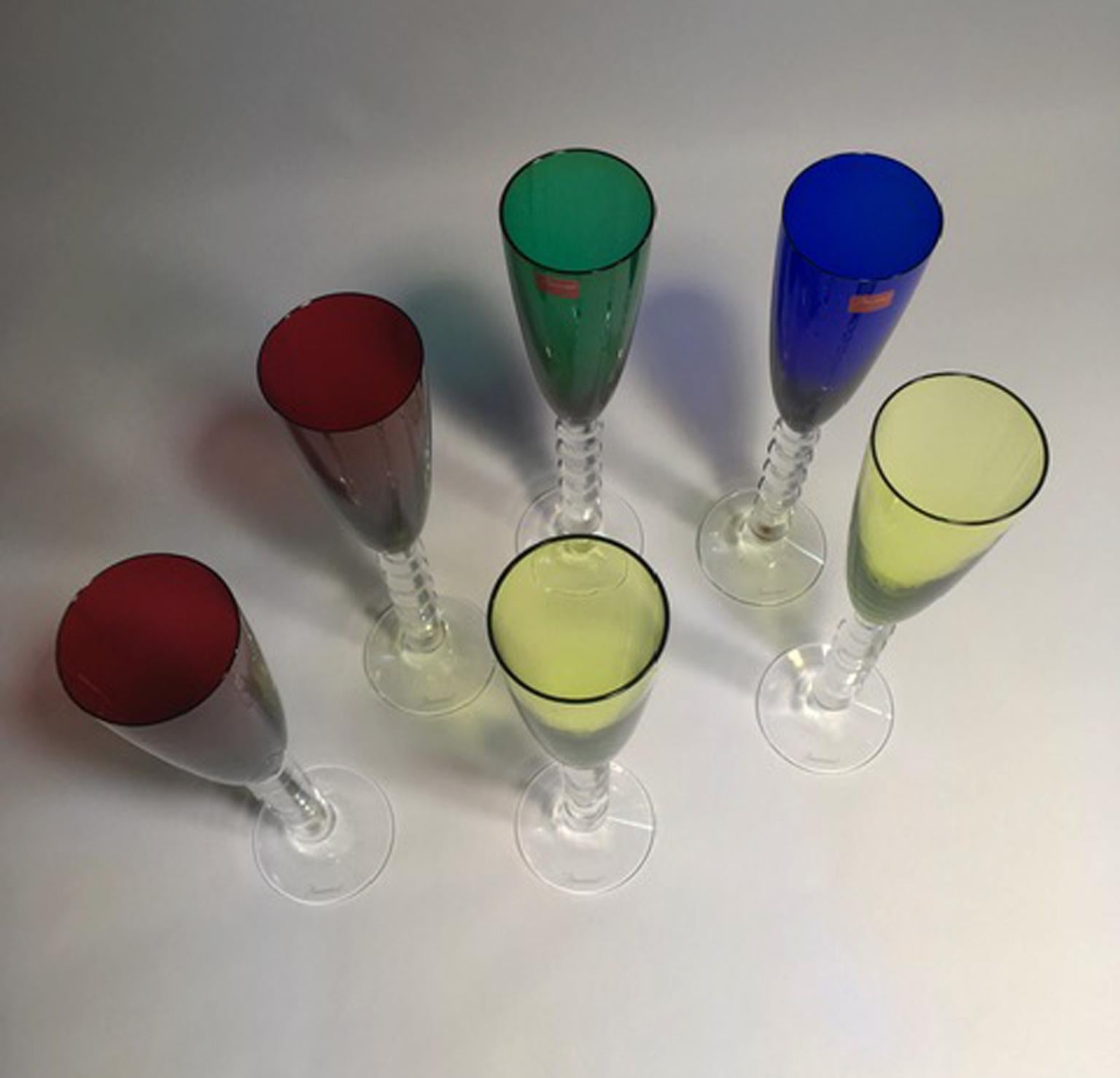 Set 6 Baccarat Crystal Glasses Champagne Flutes in Modern Style Green Red Blue 2