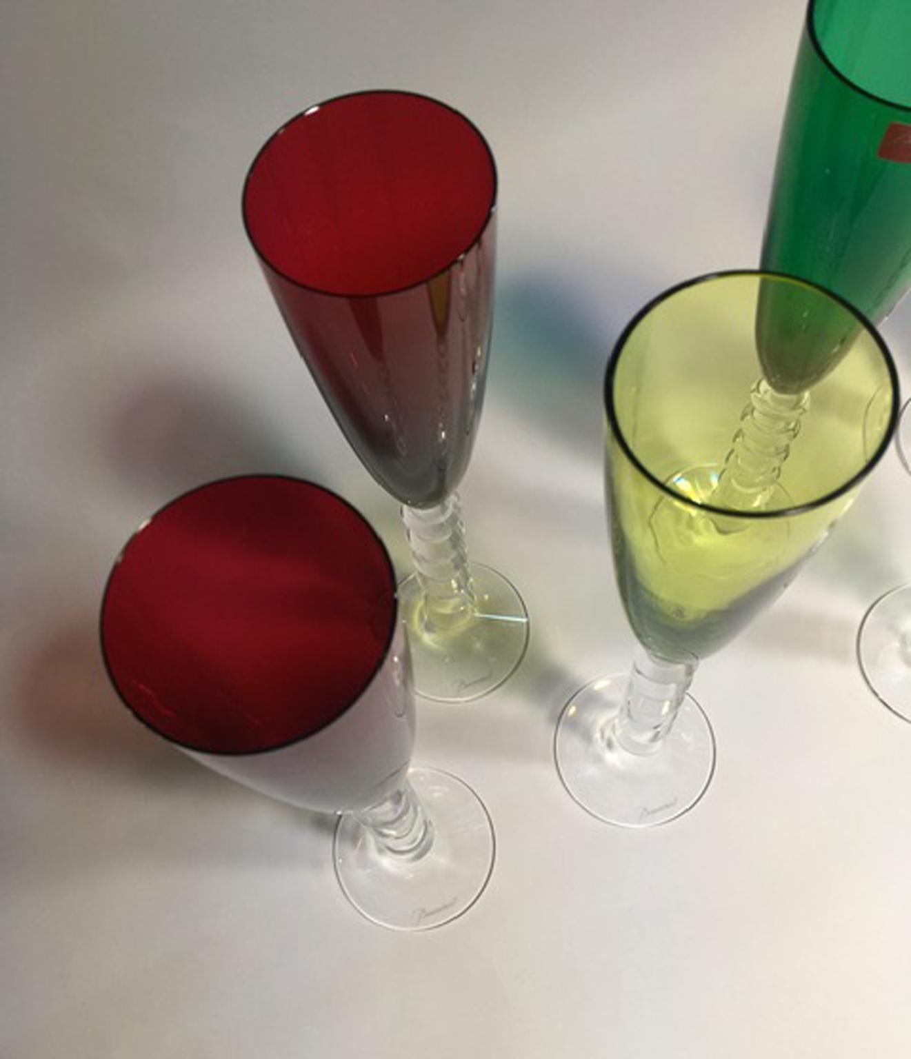 Set 6 Baccarat Crystal Glasses Champagne Flutes in Modern Style Green Red Blue 3