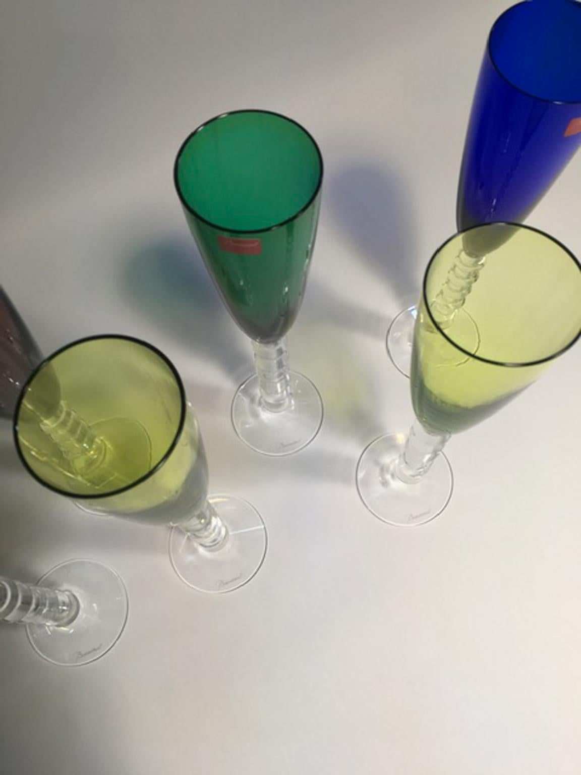 Set 6 Baccarat Crystal Glasses Champagne Flutes in Modern Style Green Red Blue 4