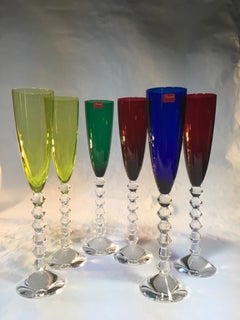 Set 6 Baccarat Crystal Glasses Champagne Flutes in Modern Style Green Red Blue