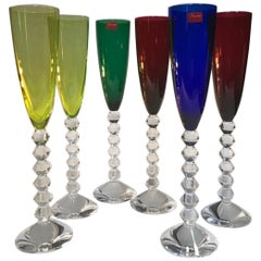 Set 6 Baccarat Crystal Glasses Champagne Flutes in Modern Style Green Red Blue