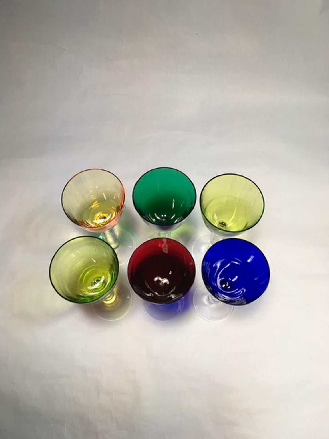 Set of 6 Baccarat Crystal Glasses in Modern Style Green Red Blue 2