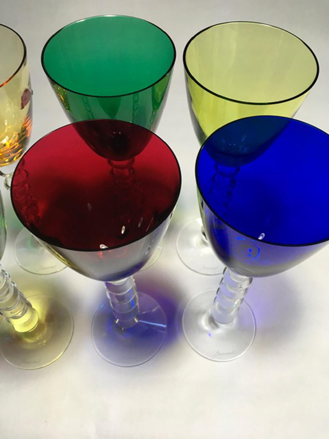 Set of 6 Baccarat Crystal Glasses in Modern Style Green Red Blue 5