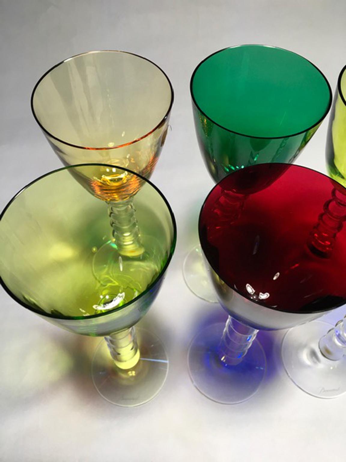 Set of 6 Baccarat Crystal Glasses in Modern Style Green Red Blue 6