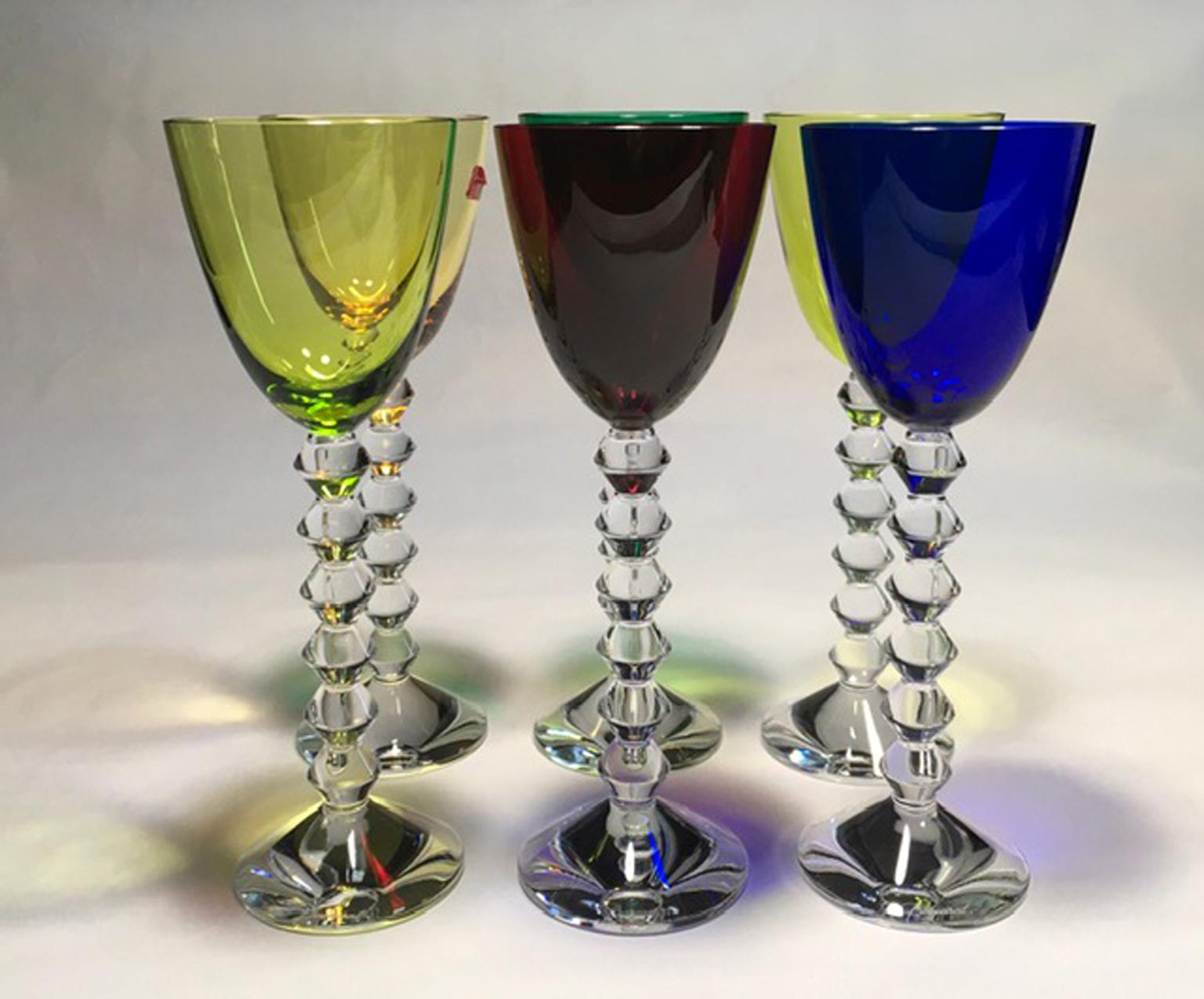 Set of 6 Baccarat Crystal Glasses in Modern Style Green Red Blue 7