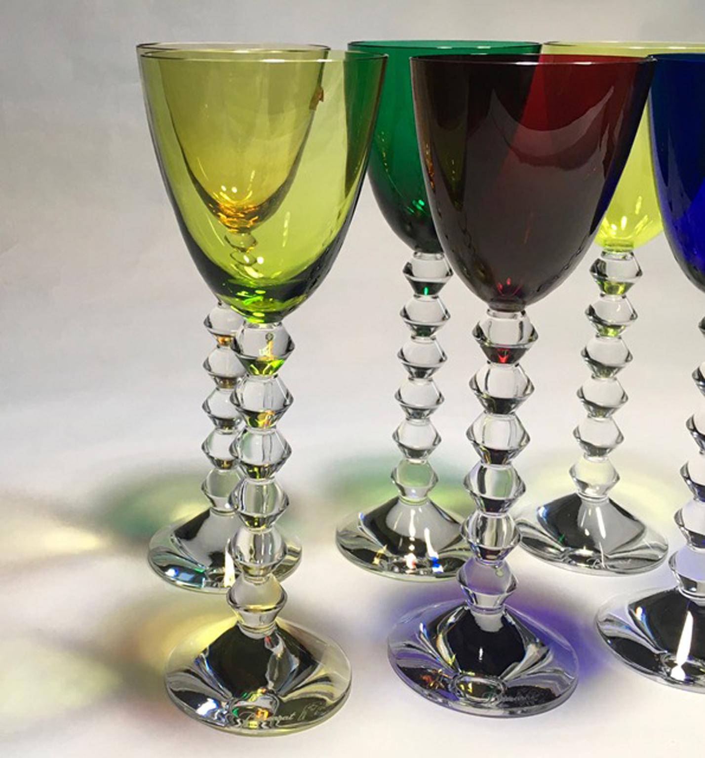 Set of 6 Baccarat Crystal Glasses in Modern Style Green Red Blue 8