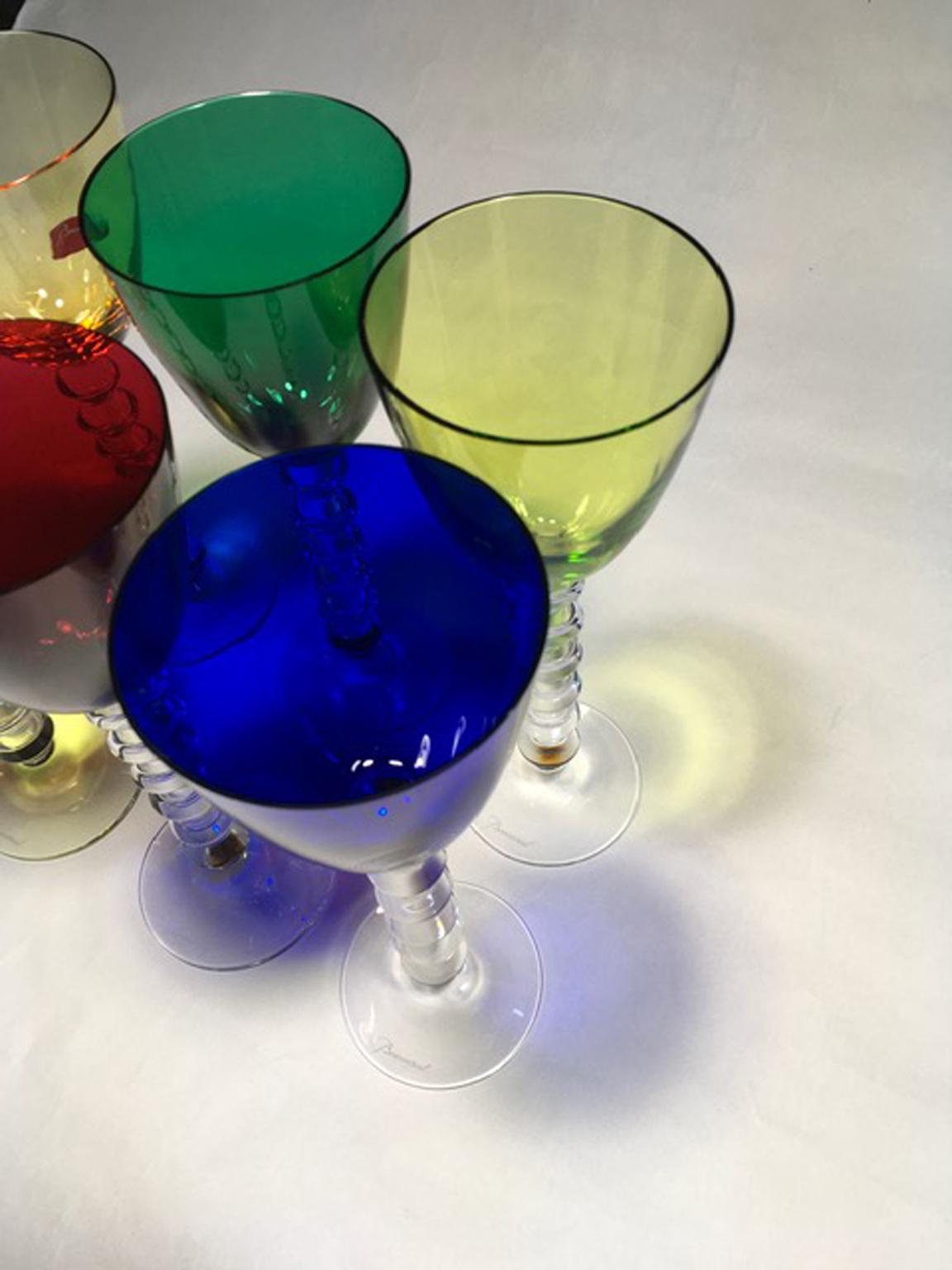 Set of 6 Baccarat Crystal Glasses in Modern Style Green Red Blue 9