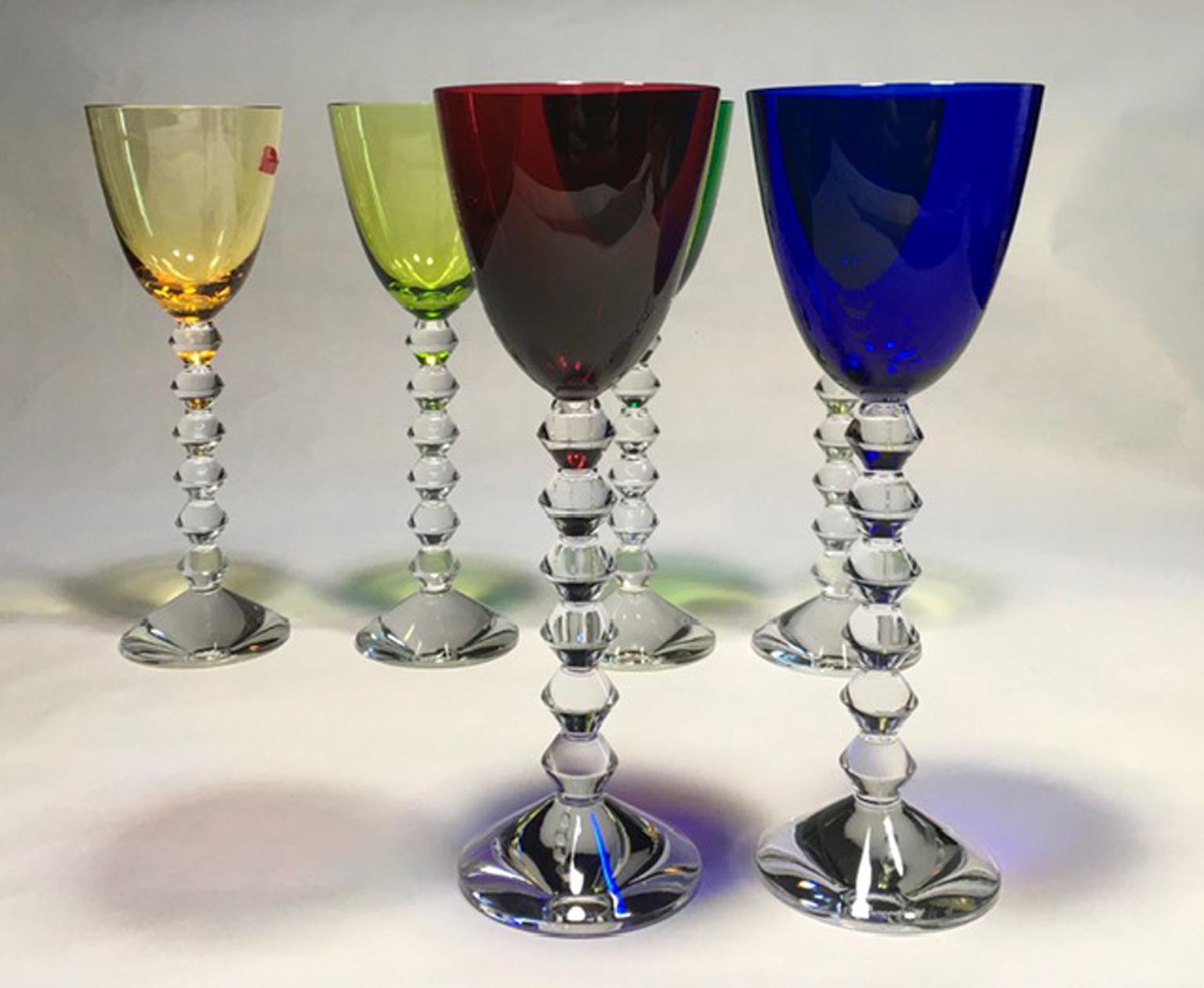 Set of 6 Baccarat Crystal Glasses in Modern Style Green Red Blue 10