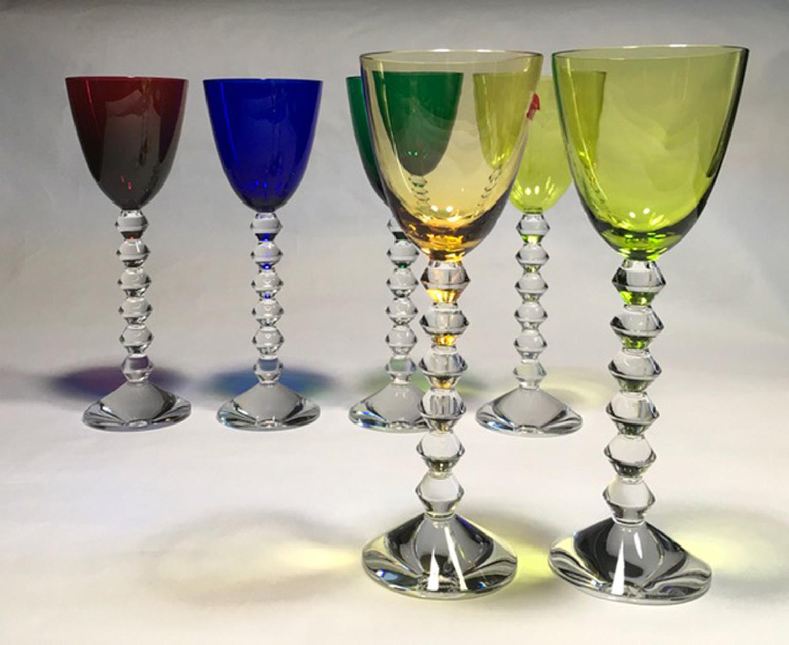 Set of 6 Baccarat Crystal Glasses in Modern Style Green Red Blue 11