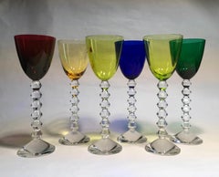 Set of 6 Baccarat Crystal Glasses in Modern Style Green Red Blue