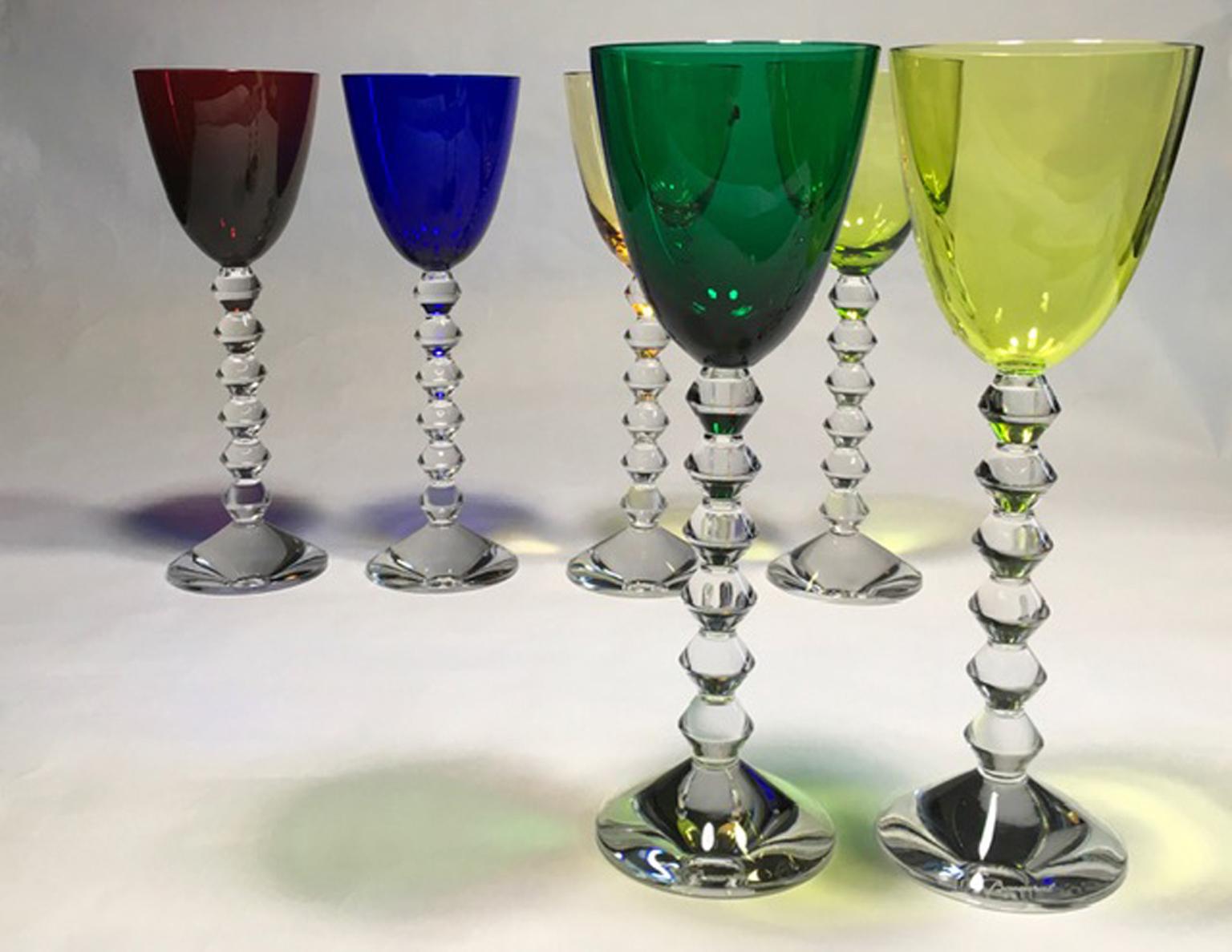Set of 6 Baccarat Crystal Glasses in Modern Style Green Red Blue 12