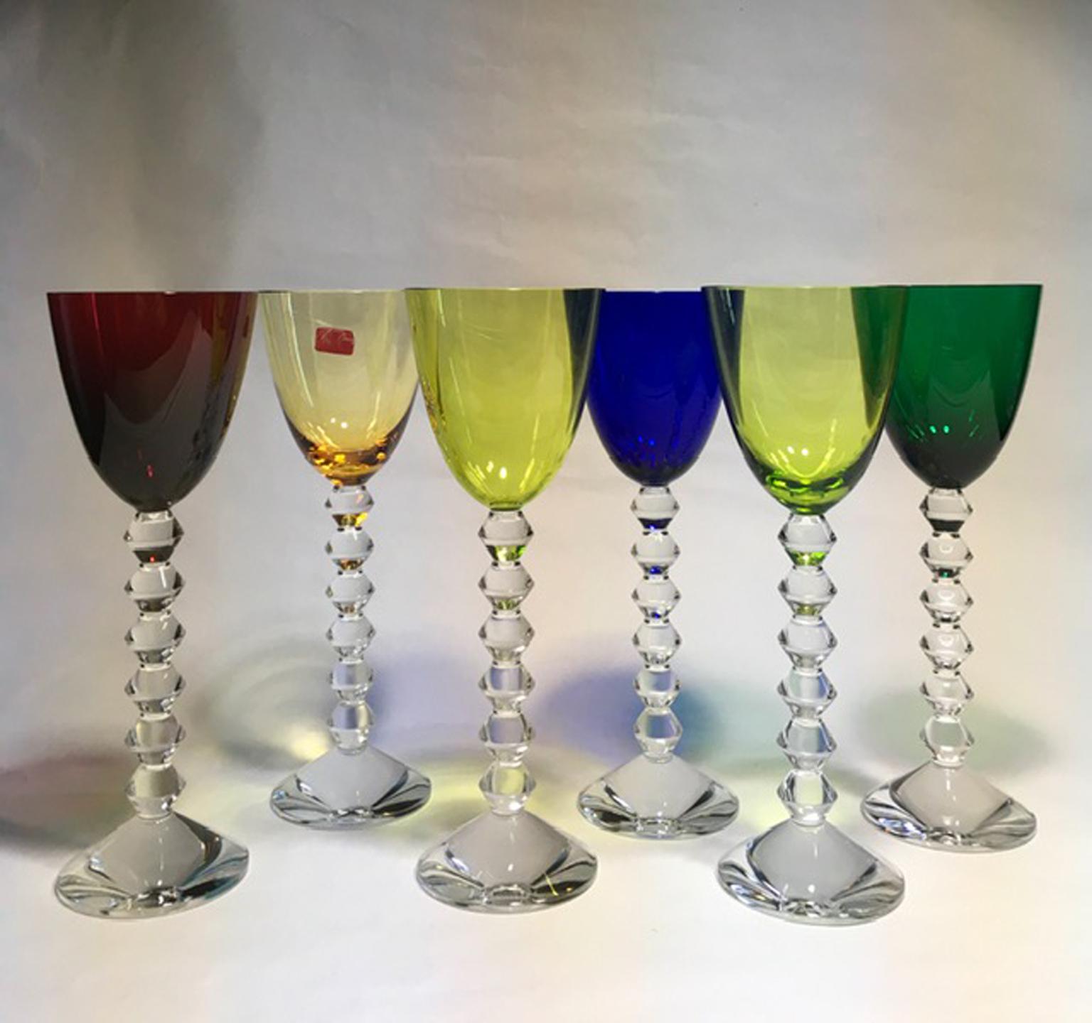 Set of 6 Baccarat Crystal Glasses in Modern Style Green Red Blue In New Condition In Brescia, IT
