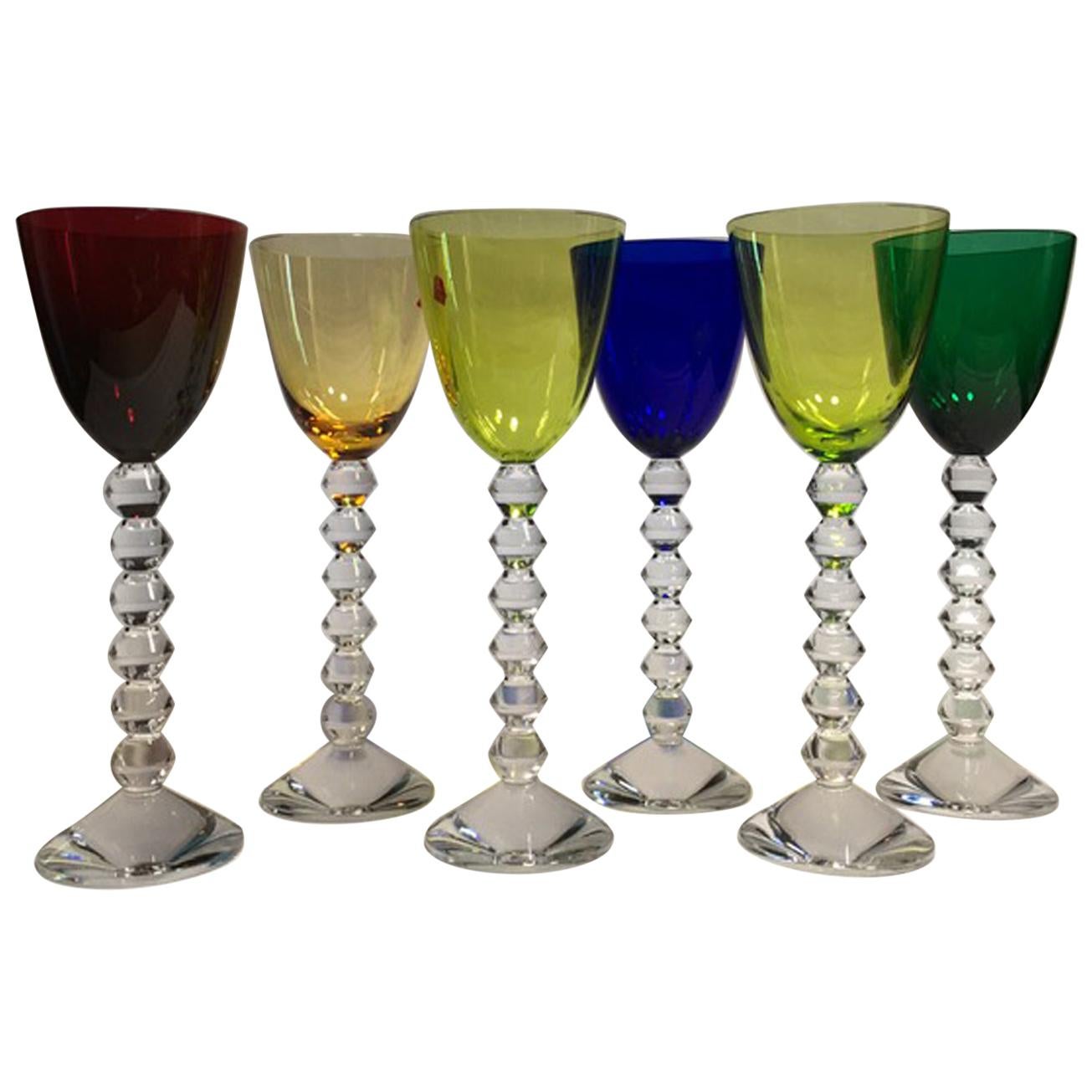 Set of 6 Baccarat Crystal Glasses in Modern Style Green Red Blue