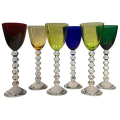 Set of 6 Baccarat Crystal Glasses in Modern Style Green Red Blue