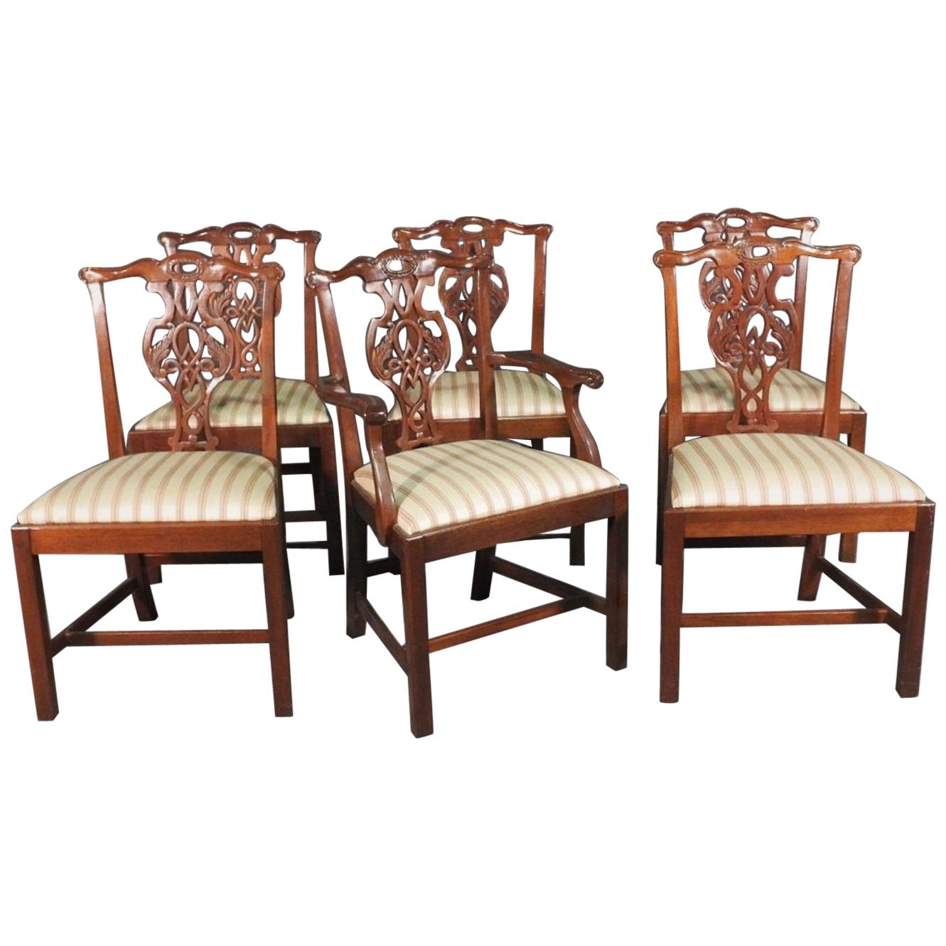 Set 6 Baker Furniture Charleston Collection Chippendale Mahogany Dining Chairs