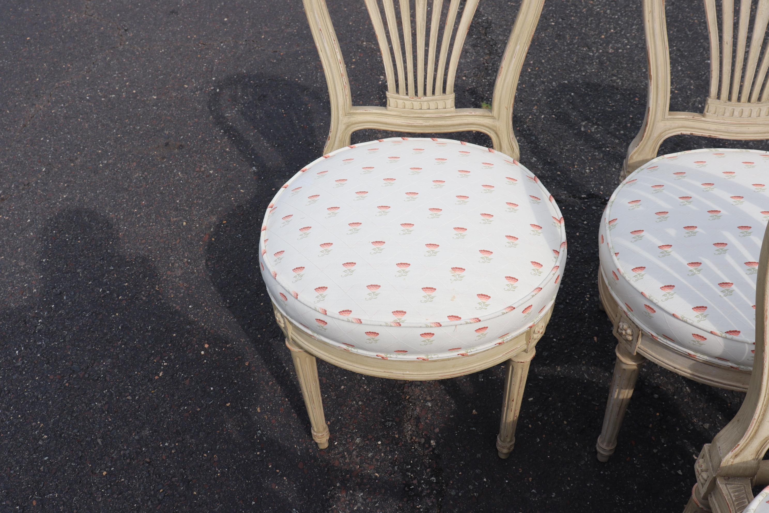 Mid-20th Century Set 6 Balloon Back Signed Maison Jansen Louis XVI Dining Chairs in Antique White