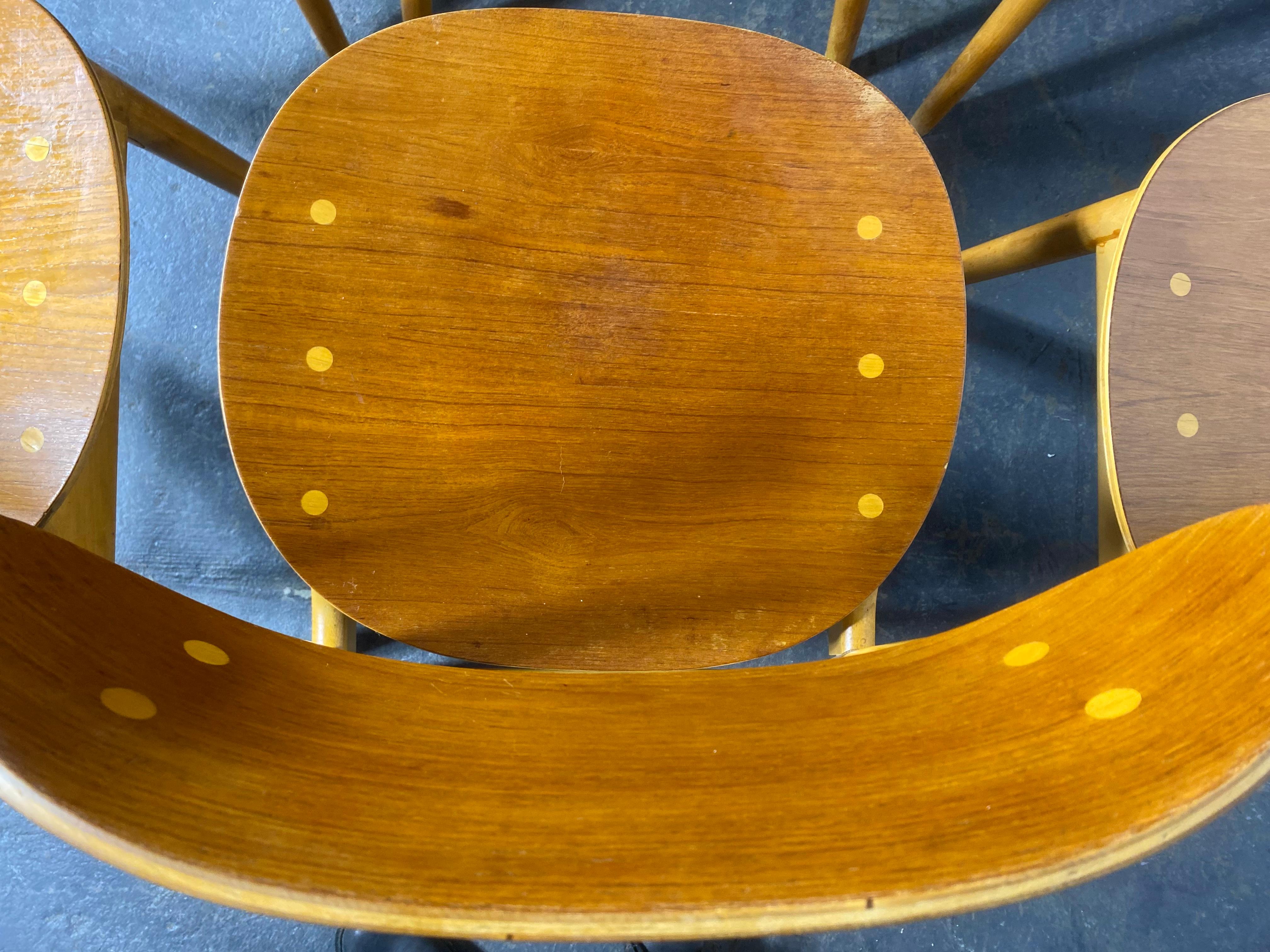 Scandinave moderne Ensemble de 6 chaises de salle à manger en contreplaqué cintré de Sven Erik Fryklund pour Hagafors, Suède en vente