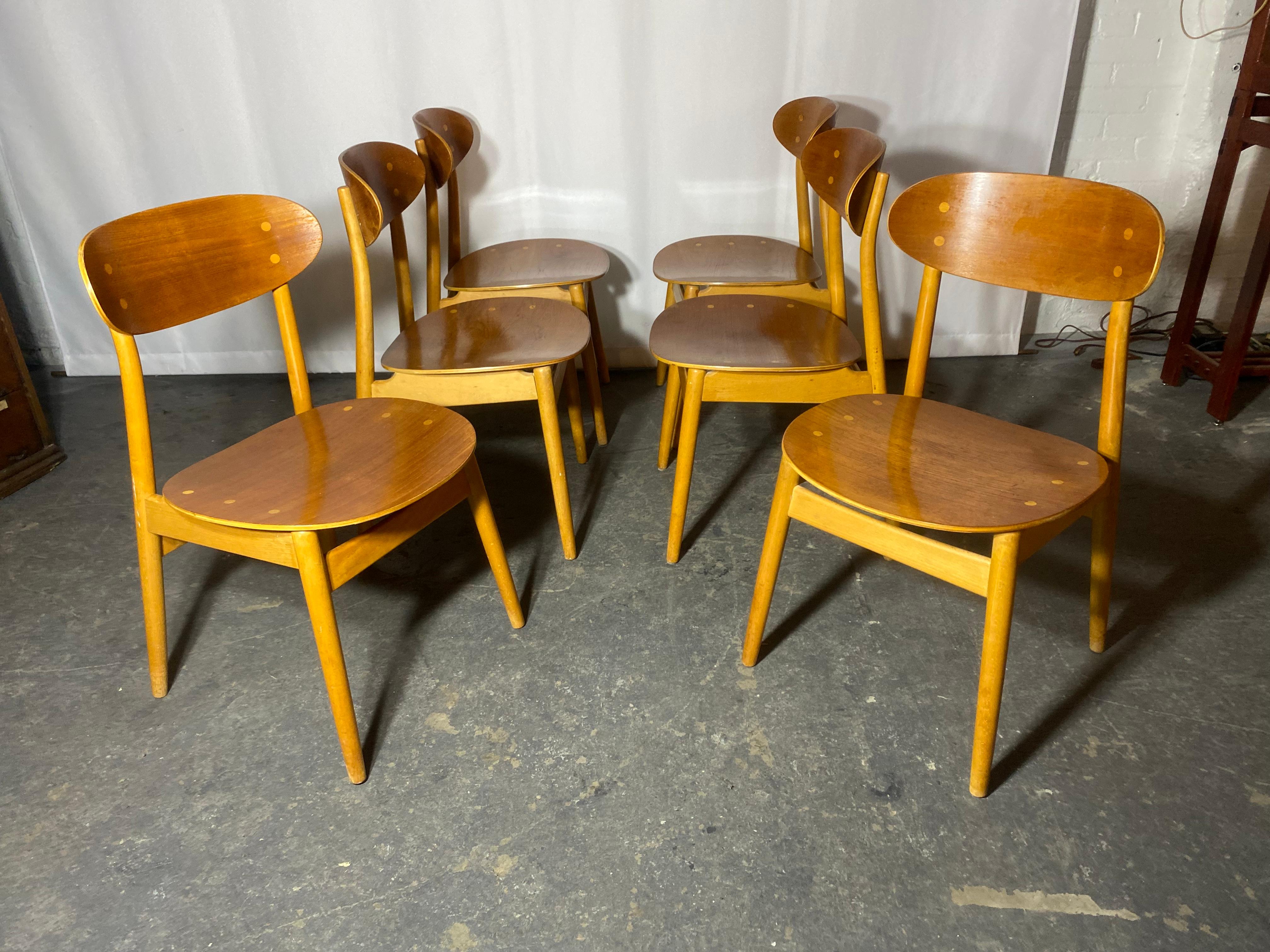 Set 6 Bent Plywood Dining Chairs by Sven Erik Fryklund for Hagafors, Sweden In Good Condition For Sale In Buffalo, NY