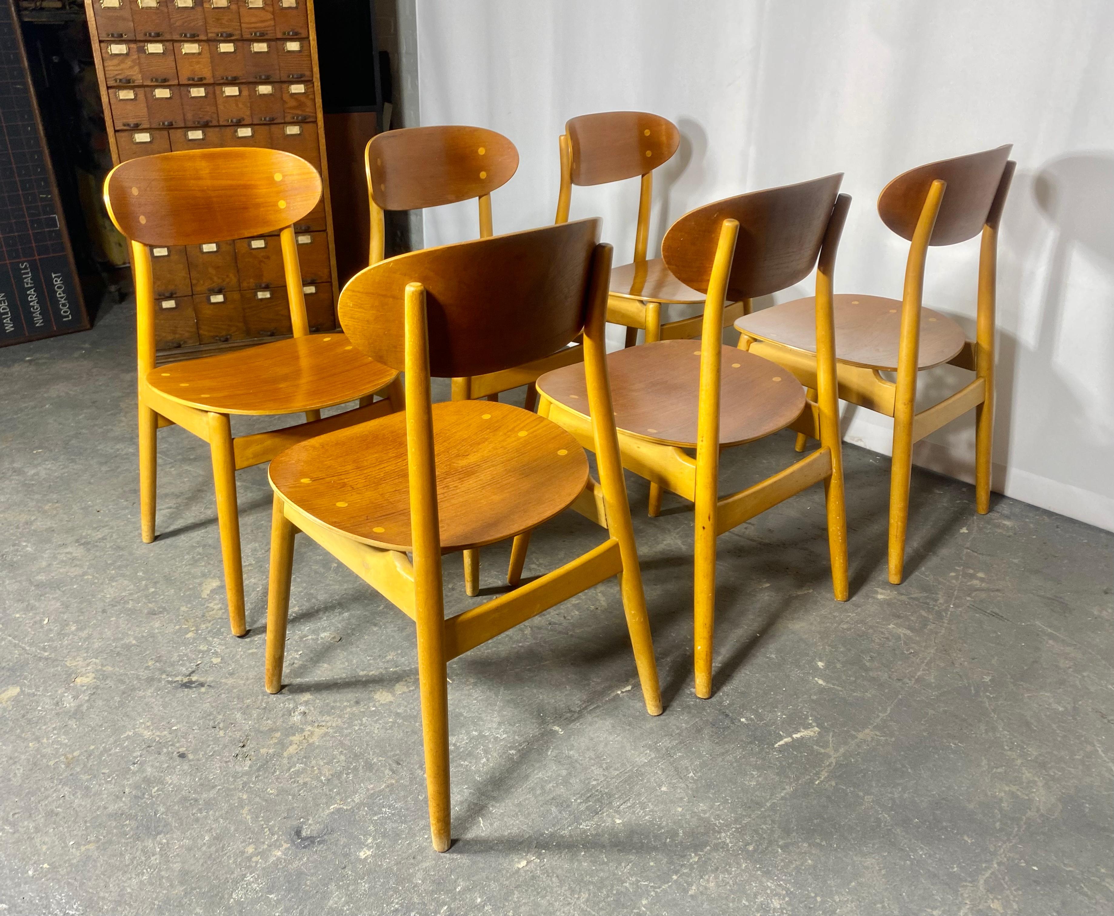 Milieu du XXe siècle Ensemble de 6 chaises de salle à manger en contreplaqué cintré de Sven Erik Fryklund pour Hagafors, Suède en vente