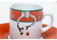 Set 6 Bernardaud France For Le Cirque Custom Espresso Cup & Saucer With Monkey