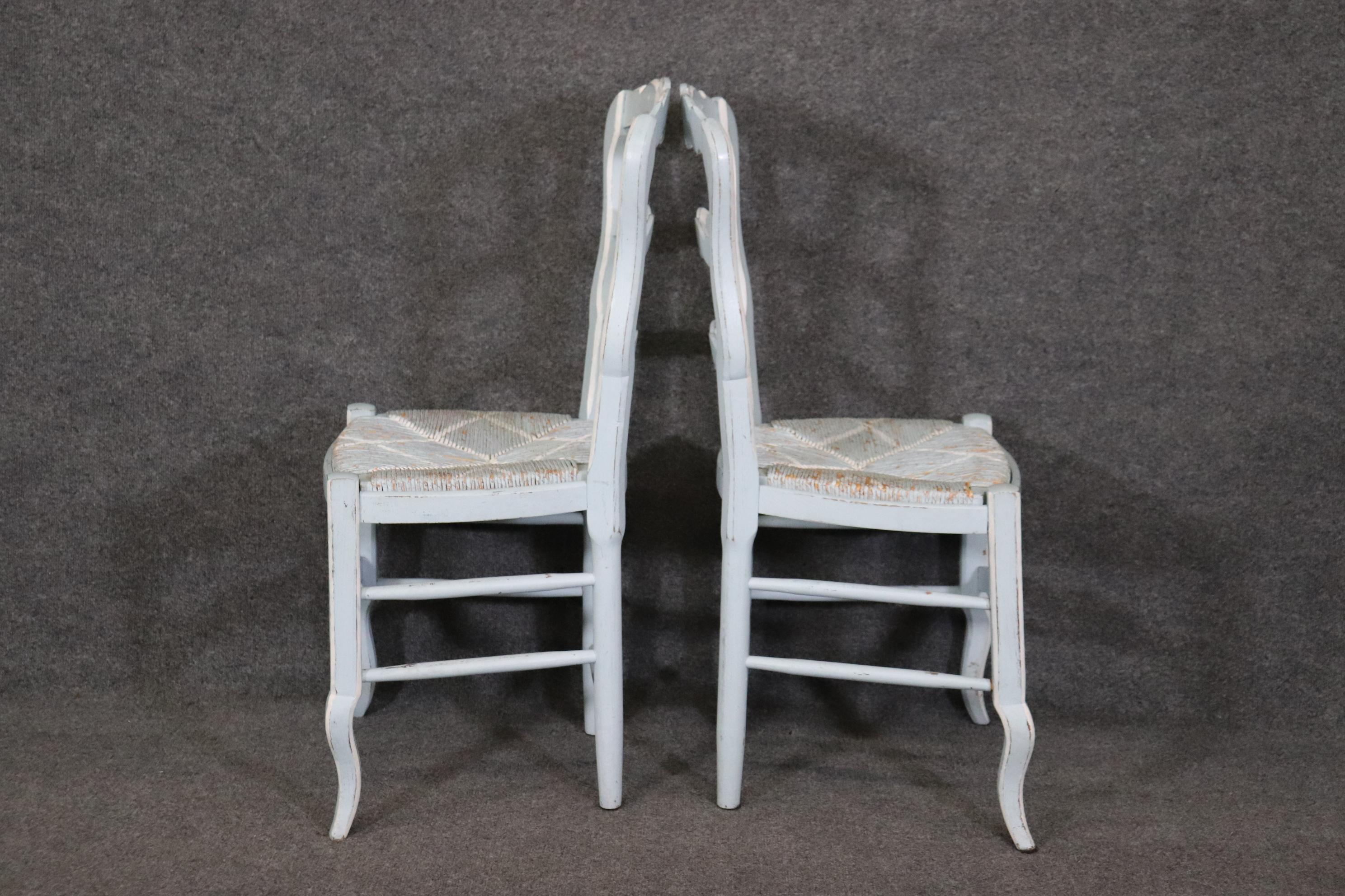 Set 6 Blue and White Paint Decorated Rush Seated French Country Dining Chairs 2
