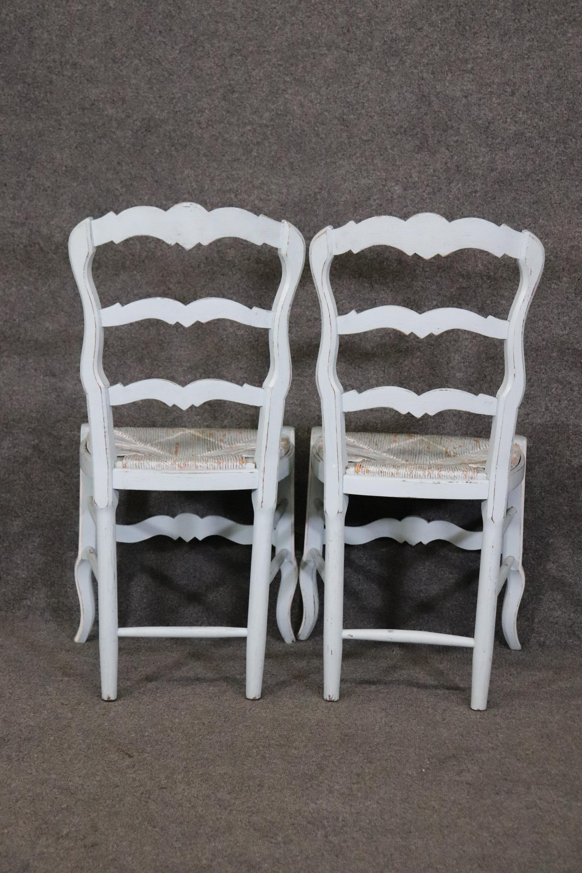 Set 6 Blue and White Paint Decorated Rush Seated French Country Dining Chairs 3