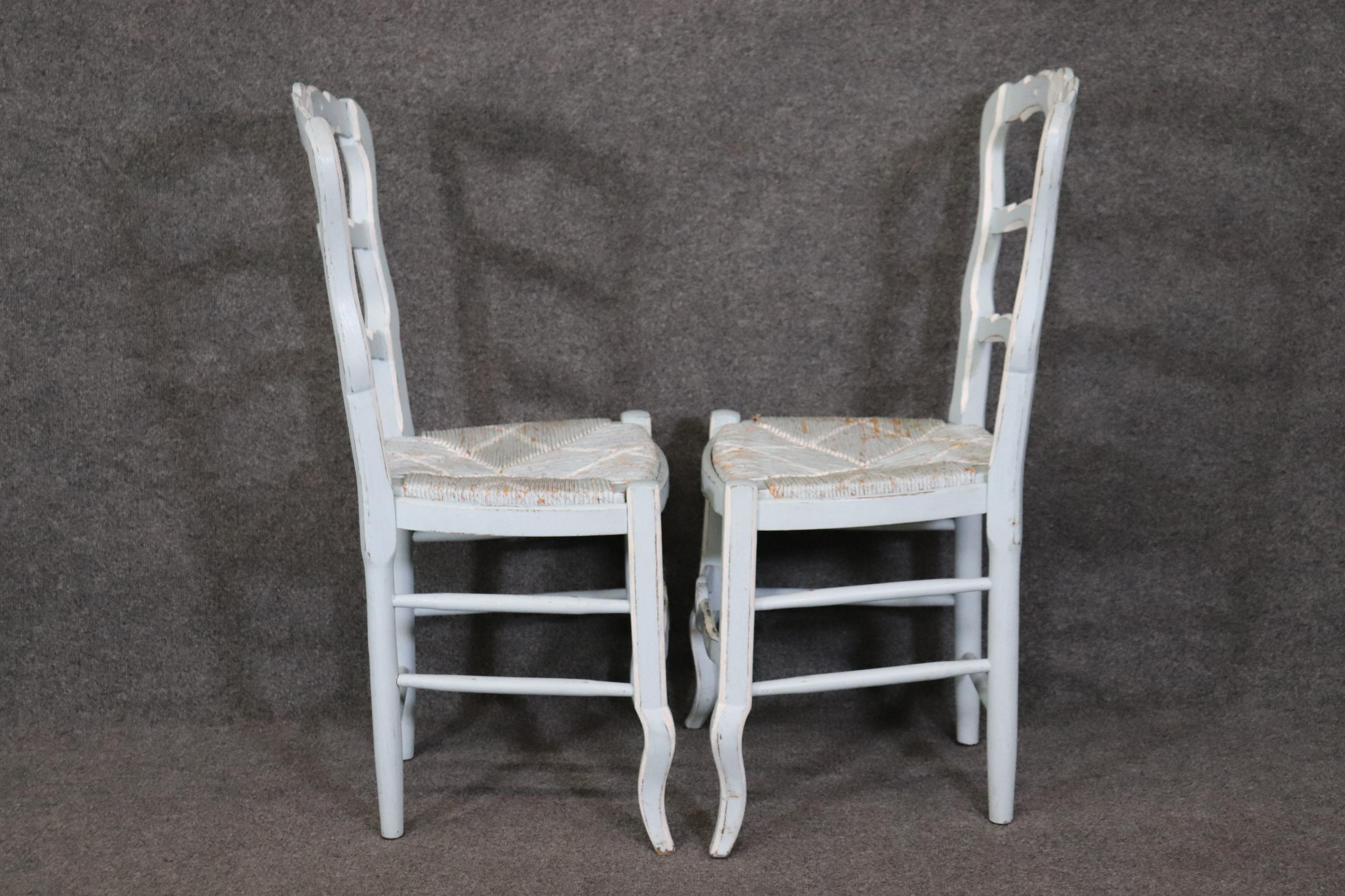 Set 6 Blue and White Paint Decorated Rush Seated French Country Dining Chairs 4