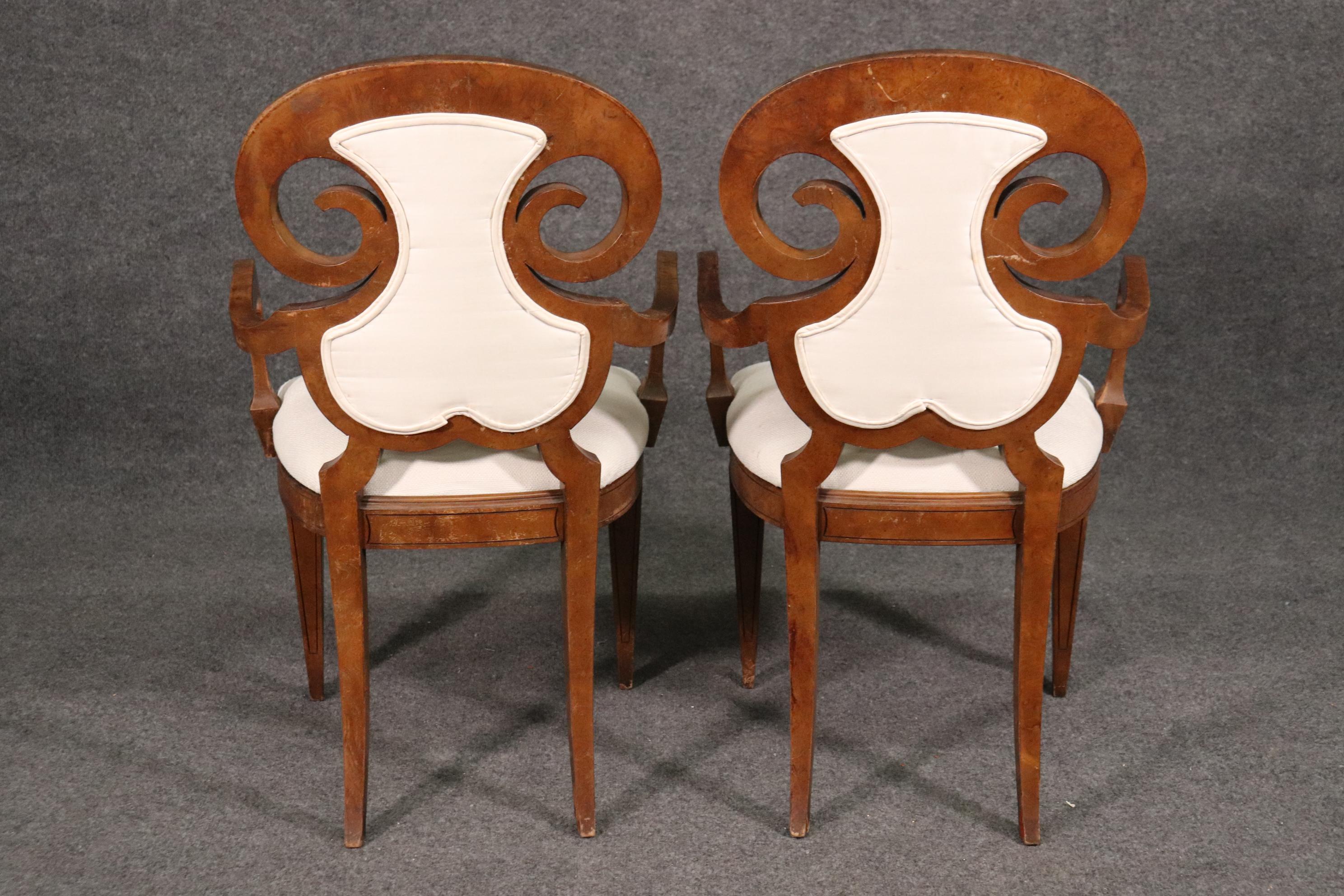 Set 6 Mastercraft Burled Walnut Biedermeier Style Dining Chairs, Circa 1960s In Good Condition In Swedesboro, NJ