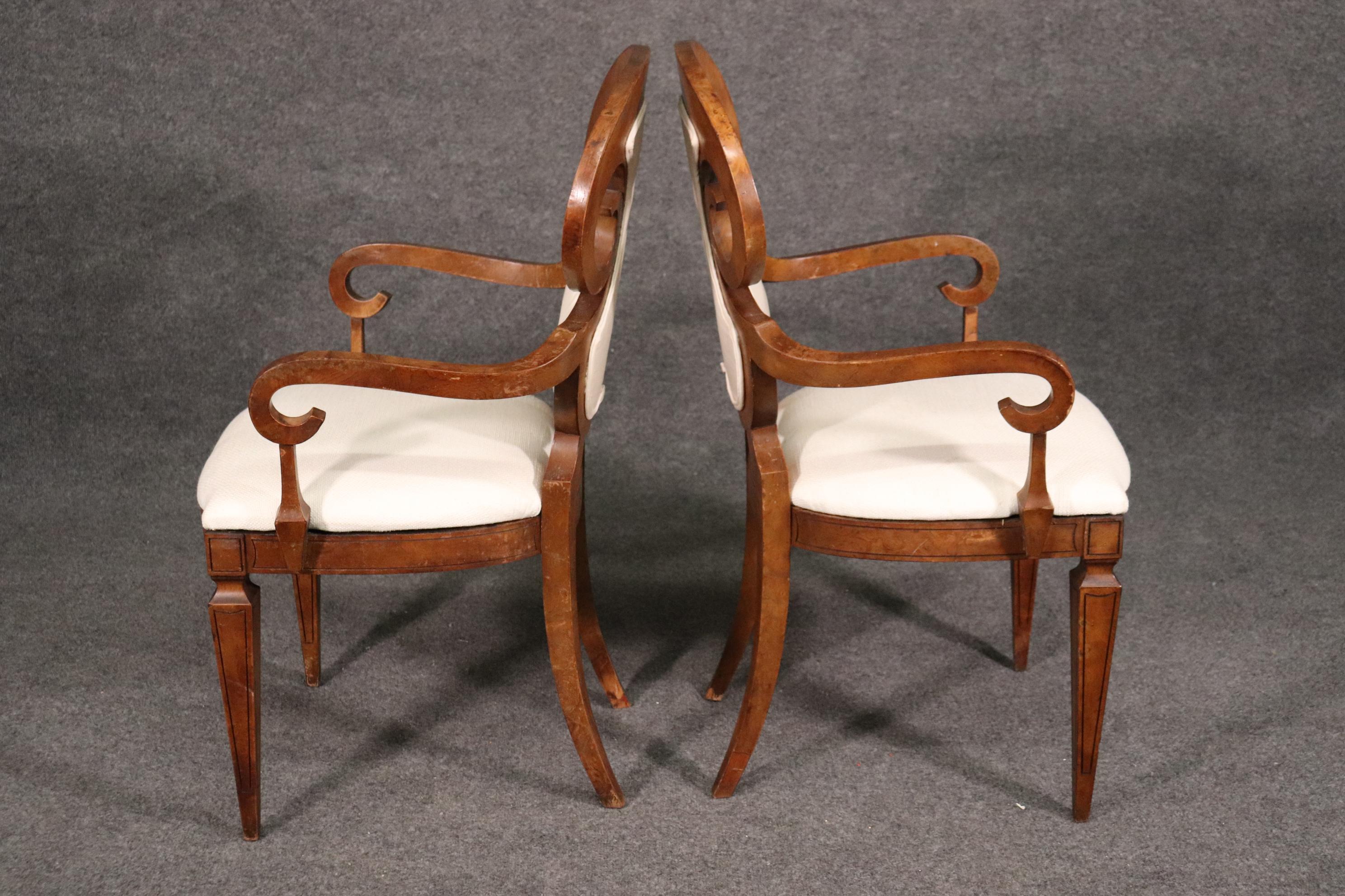 Mid-20th Century Set 6 Mastercraft Burled Walnut Biedermeier Style Dining Chairs, Circa 1960s