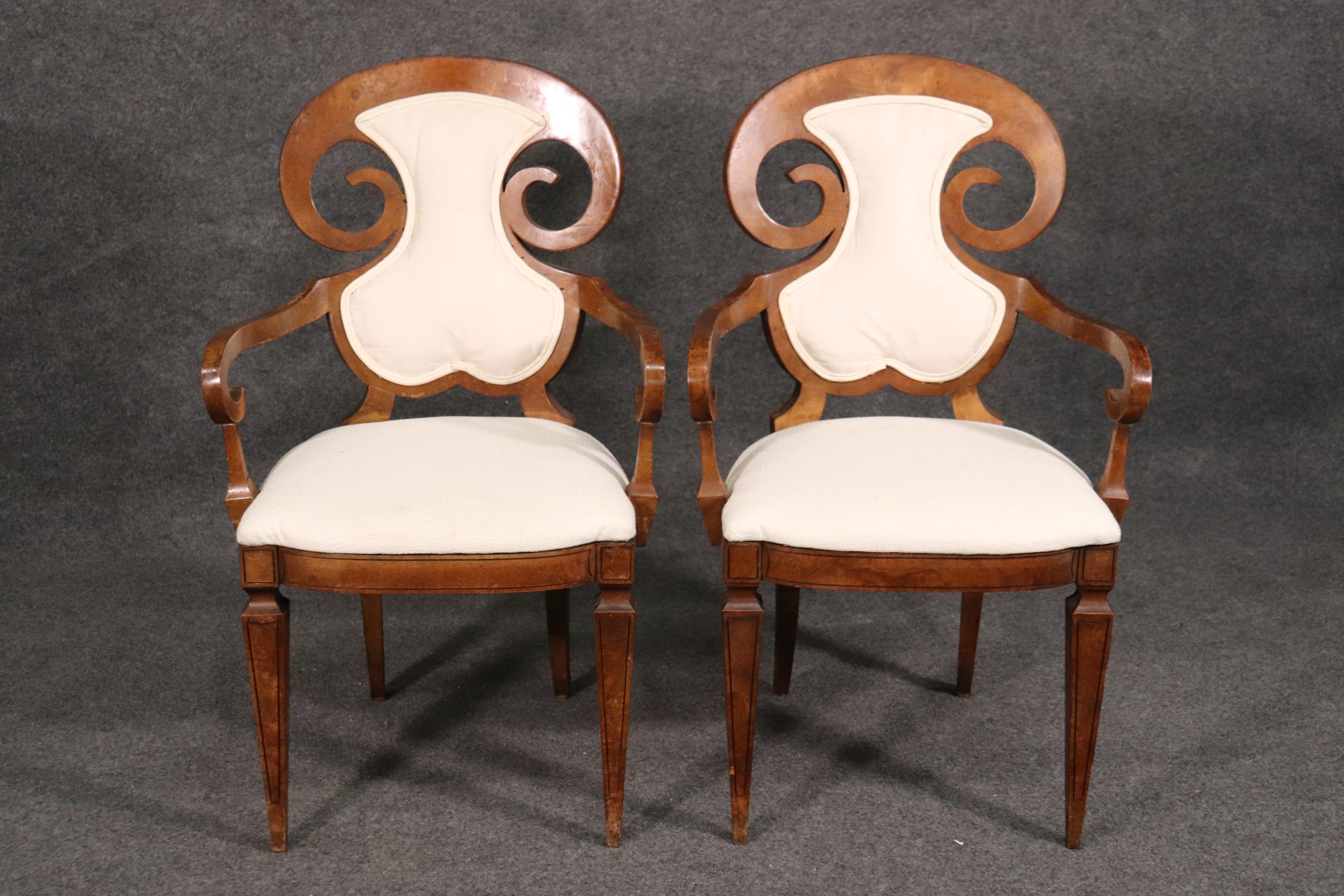 Set 6 Mastercraft Burled Walnut Biedermeier Style Dining Chairs, Circa 1960s 1