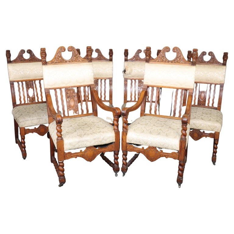 Set 6 Carved Gryphon Oak R.J. Horner Attributed Victorian Dining Chairs