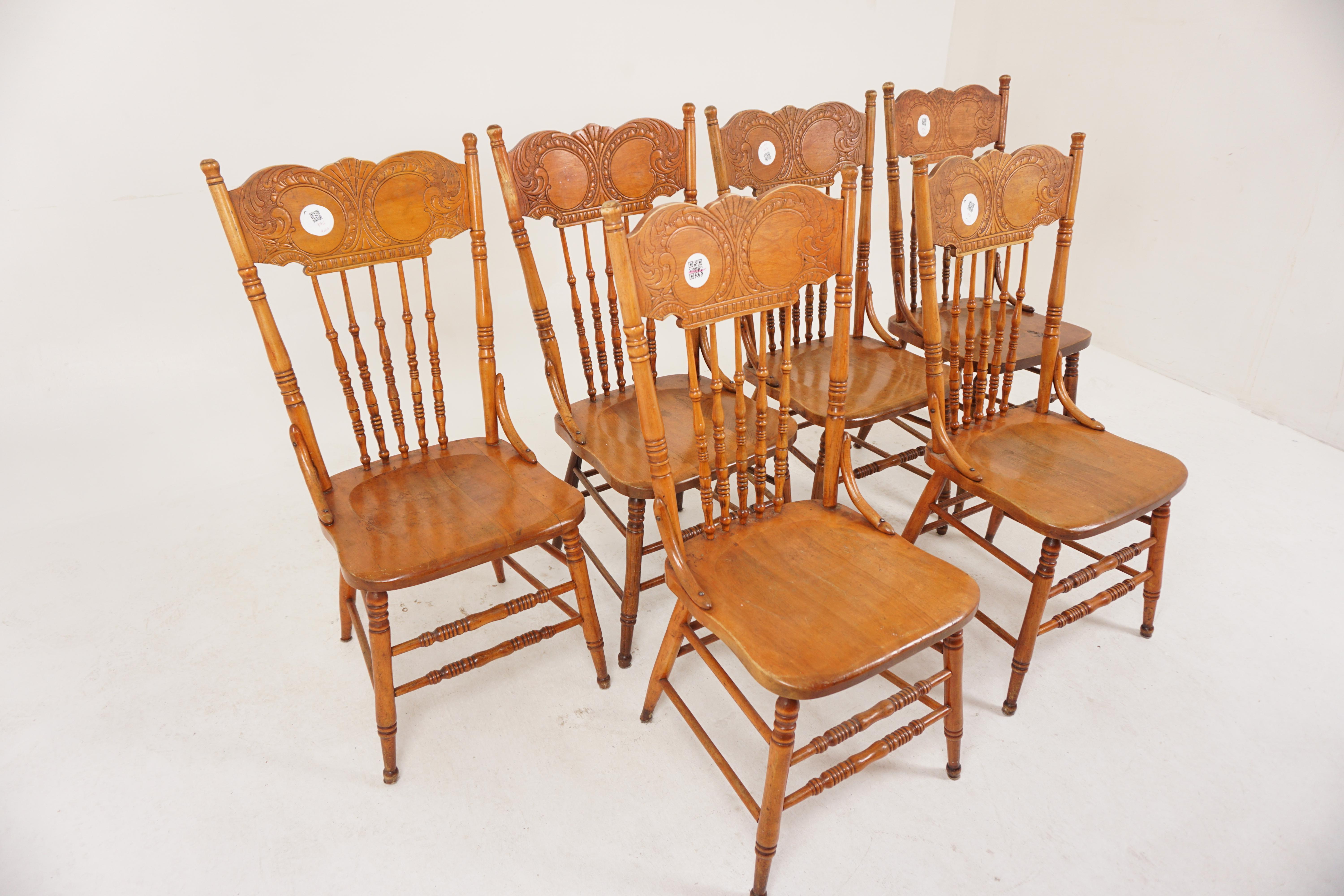Victorian Set 6 Carved Maple Press Back Chair, American 1900, H892