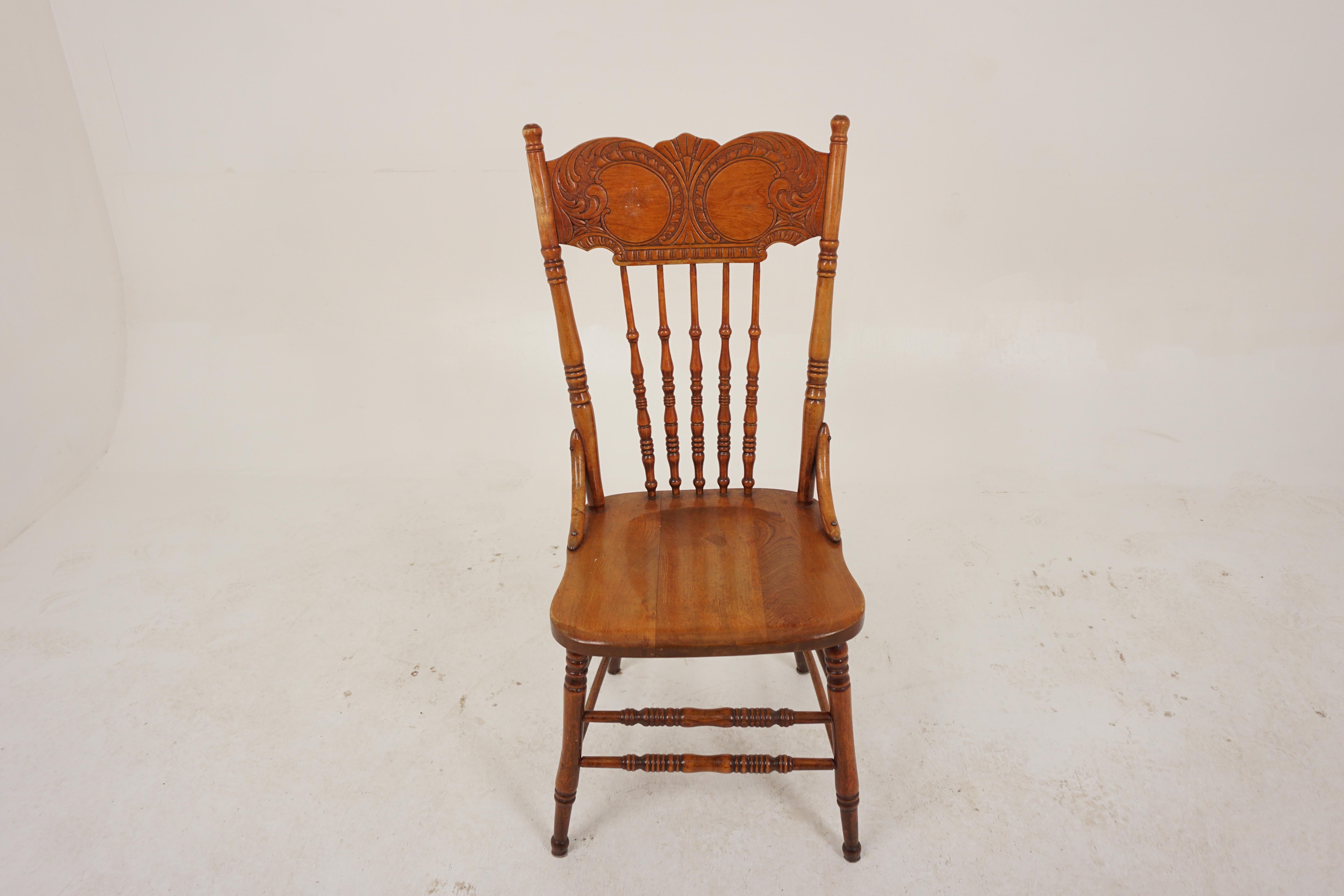 Scottish Set 6 Carved Maple Press Back Chair, American 1900, H892