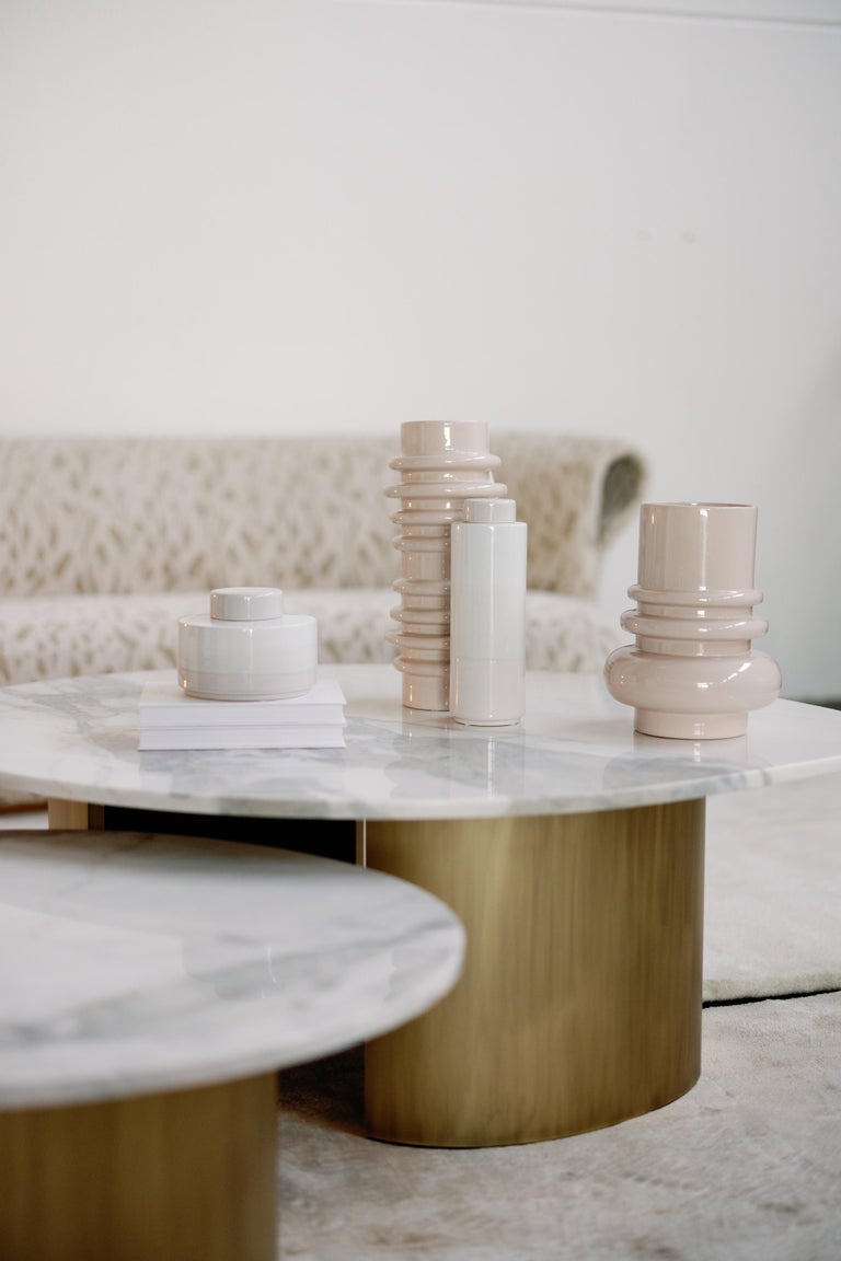 Modern Set/6 Ceramic Pots & jars, White & Cream, Handmade in Portugal by Lusitanus Home For Sale