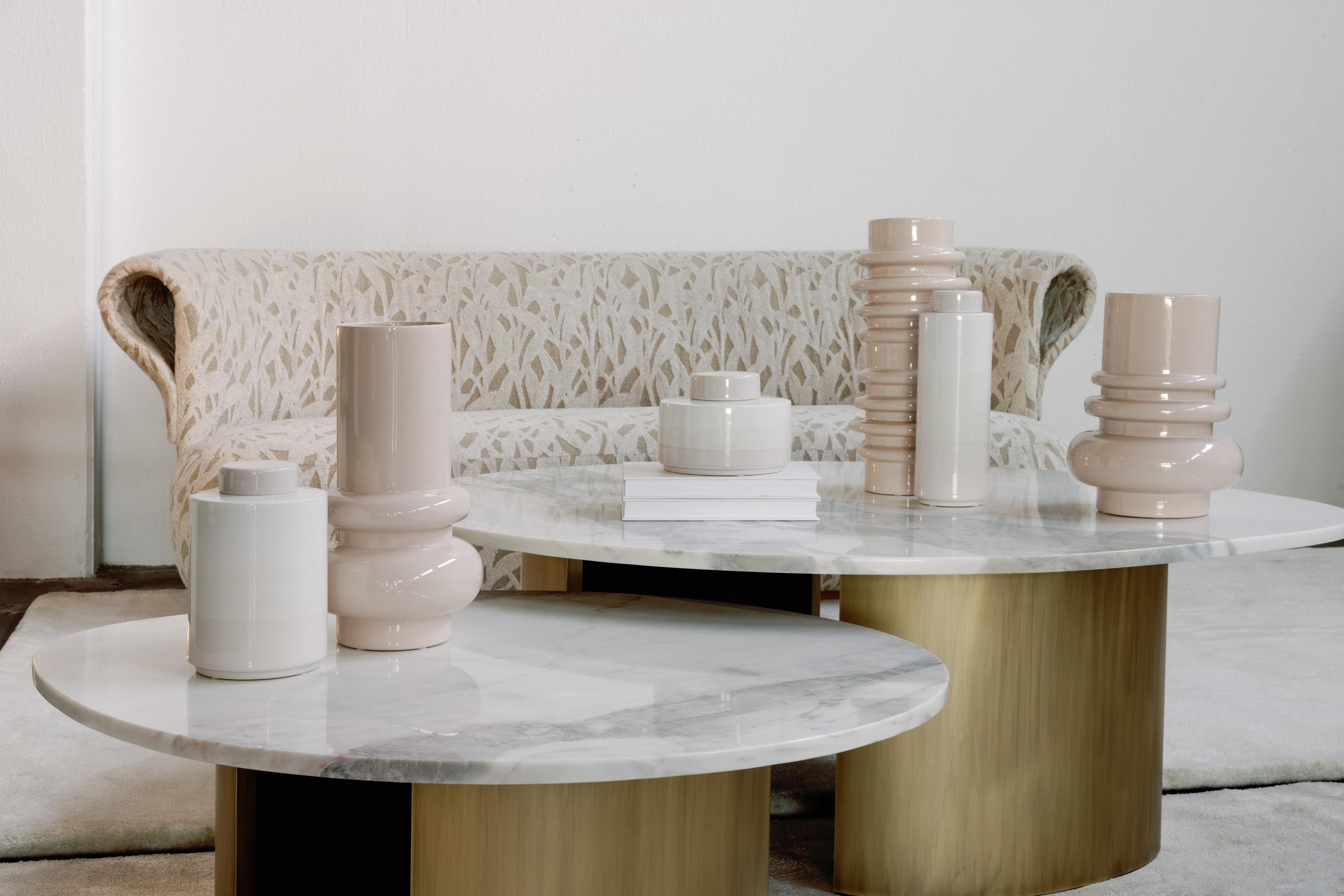 Portuguese Set/6 Ceramic Pots & jars, White & Cream, Handmade in Portugal by Lusitanus Home For Sale