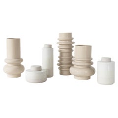 Set/6 Ceramic Pots & jars, White & Cream, Handmade in Portugal by Lusitanus Home