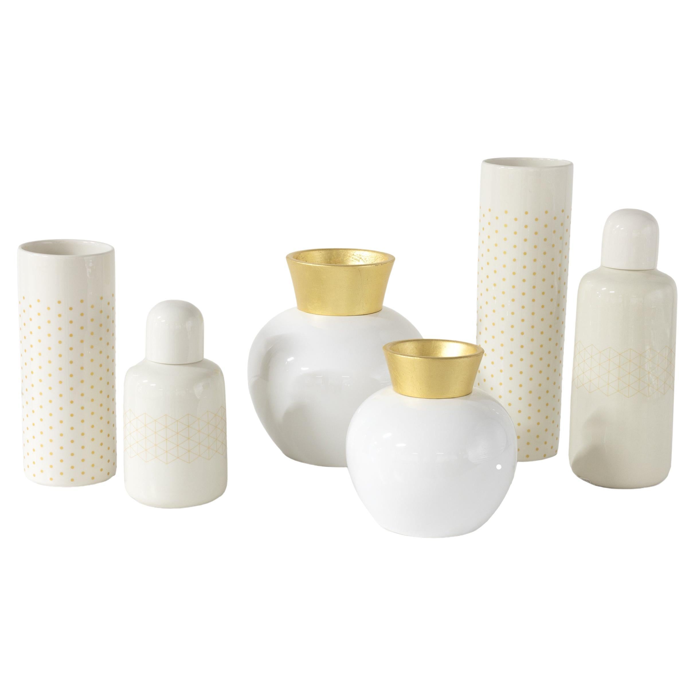 Set/6 Ceramic Pots & Vases, White, Handmade in Portugal by Lusitanus Home