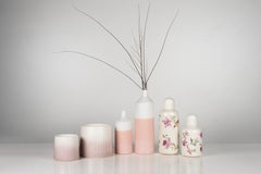 Set/6 Ceramic Pots & Vases, White & Pink, Handmade in Portugal by Lusitanus Home