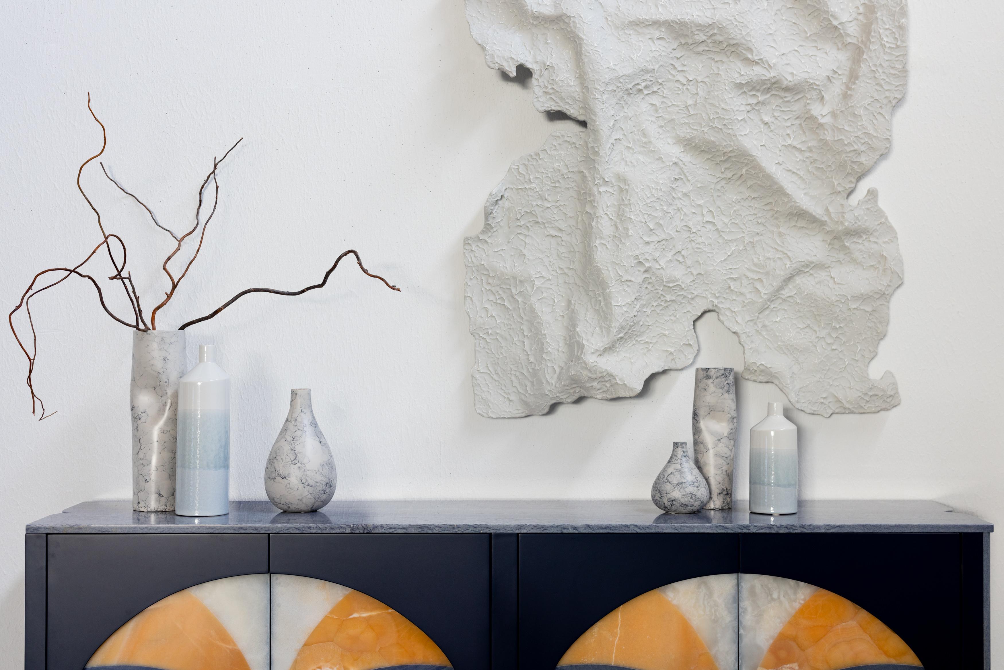 Modern Set/6 Ceramic Vases, White & Blue, Handmade in Portugal by Lusitanus Home For Sale