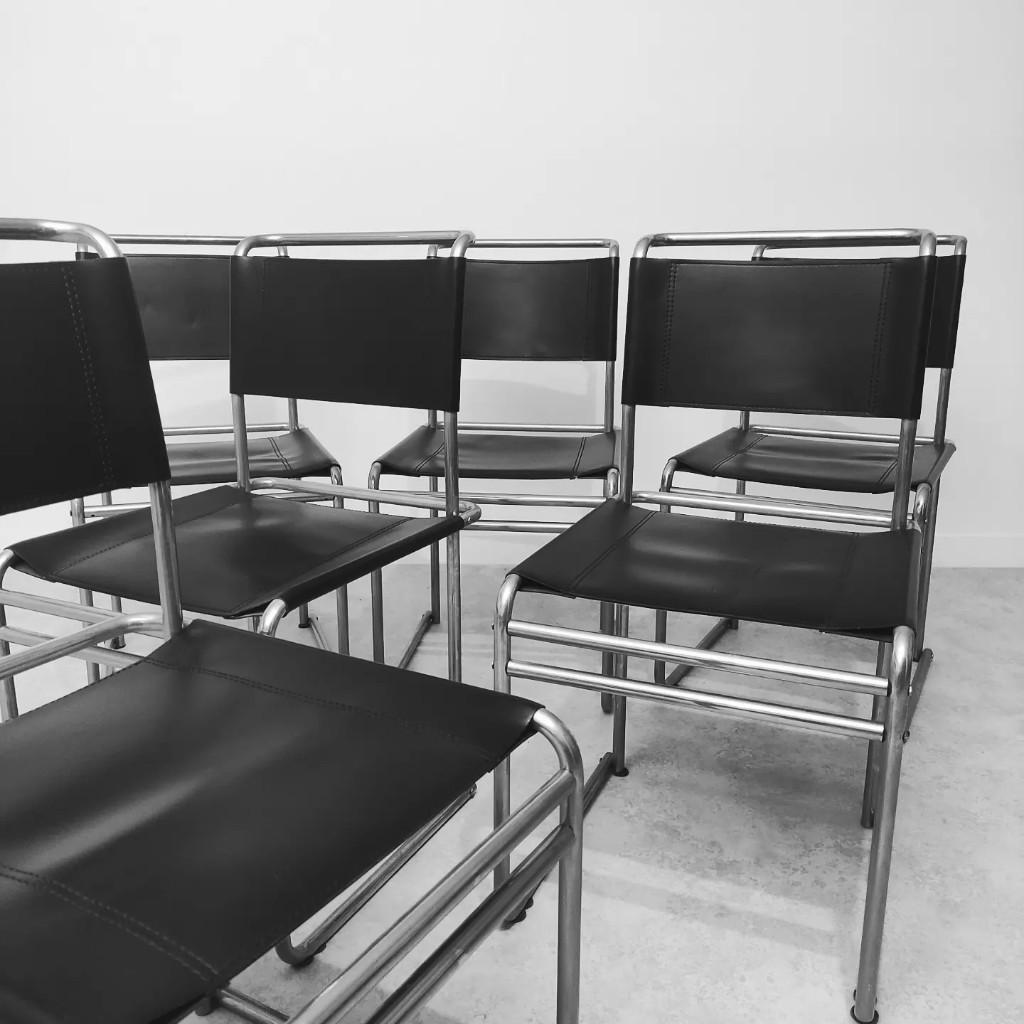 Leather Set 6 chairs Bauhaus B5 by Marcel Breuer 1970 For Sale