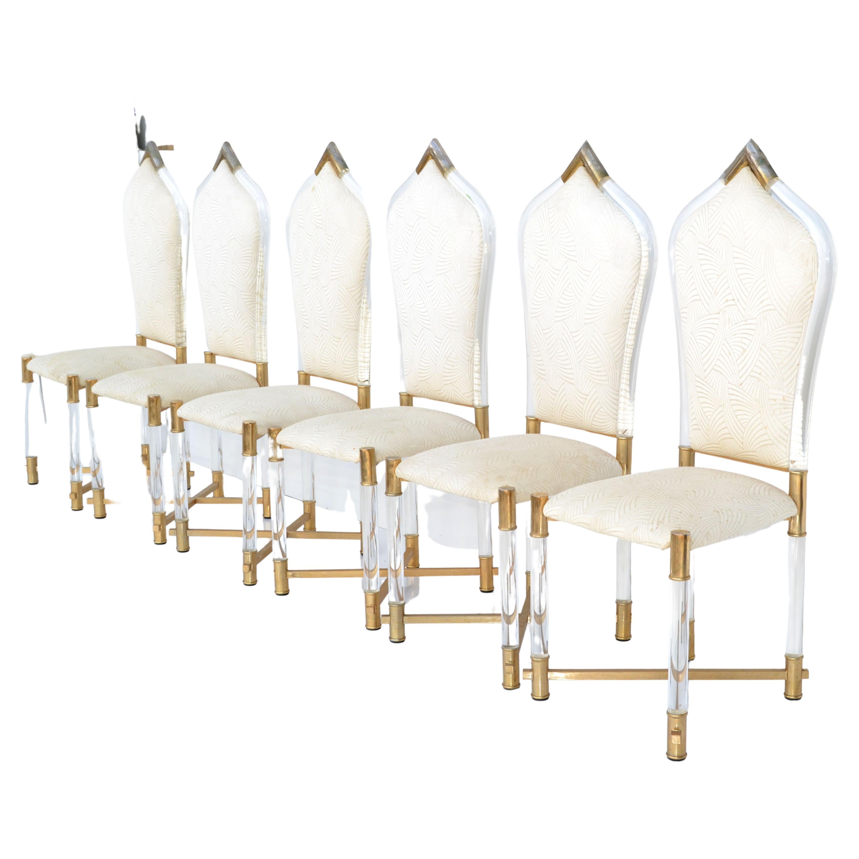 Mid-Century moderno Set di 6 sedie da pranzo Charles Hollis Jones con base a X in lucite, stile metà secolo. in vendita