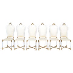 Set di 6 sedie da pranzo Charles Hollis Jones con base a X in lucite, stile metà secolo.