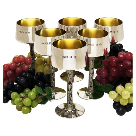 Set 6 Christopher Lawrence Sterling Silver Wine Goblets Fitted Box London 1972