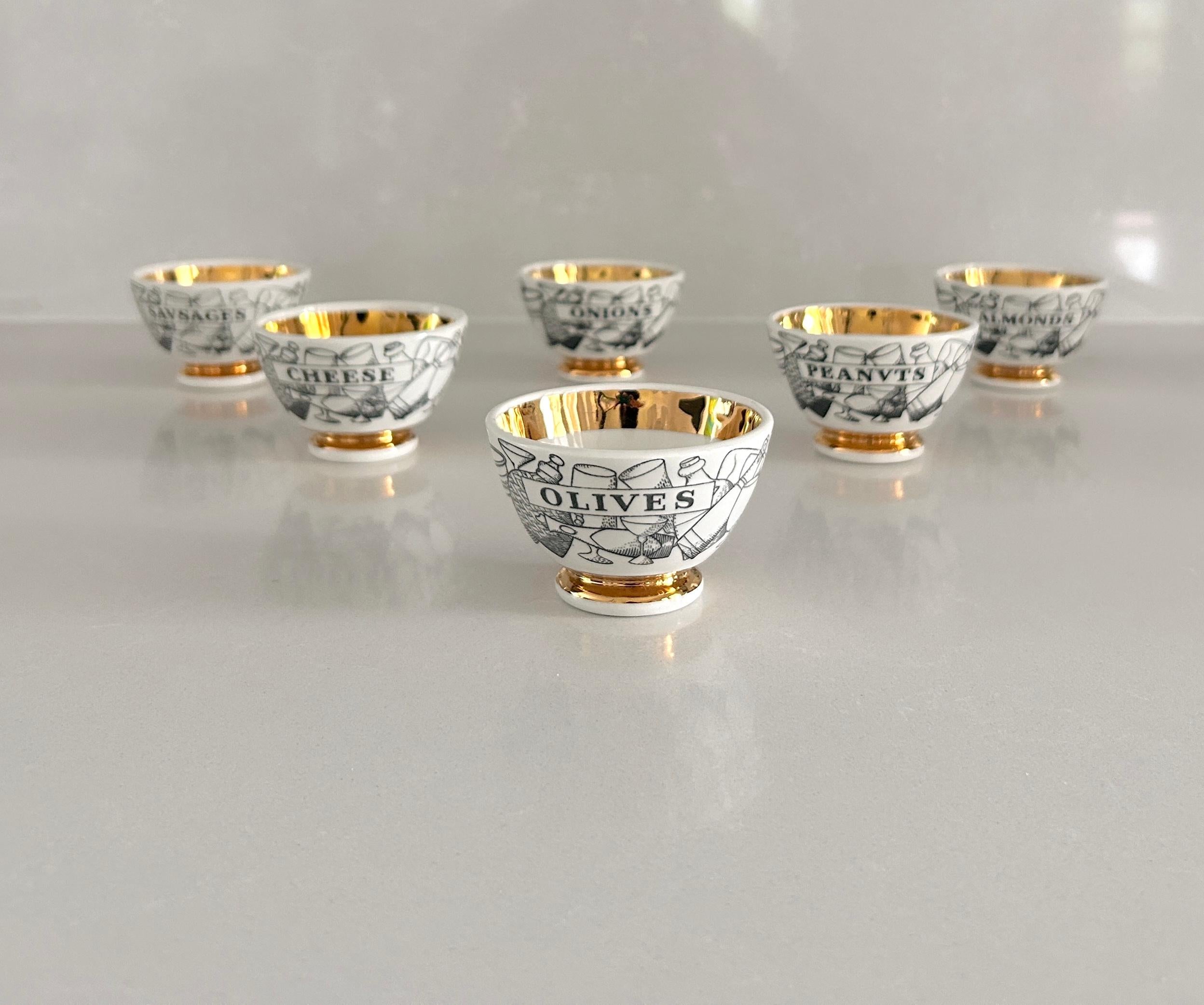 Late 20th Century Set 6 ciotoline Appetizers, Piero Fornasetti, Fornasetti Milano anni '70