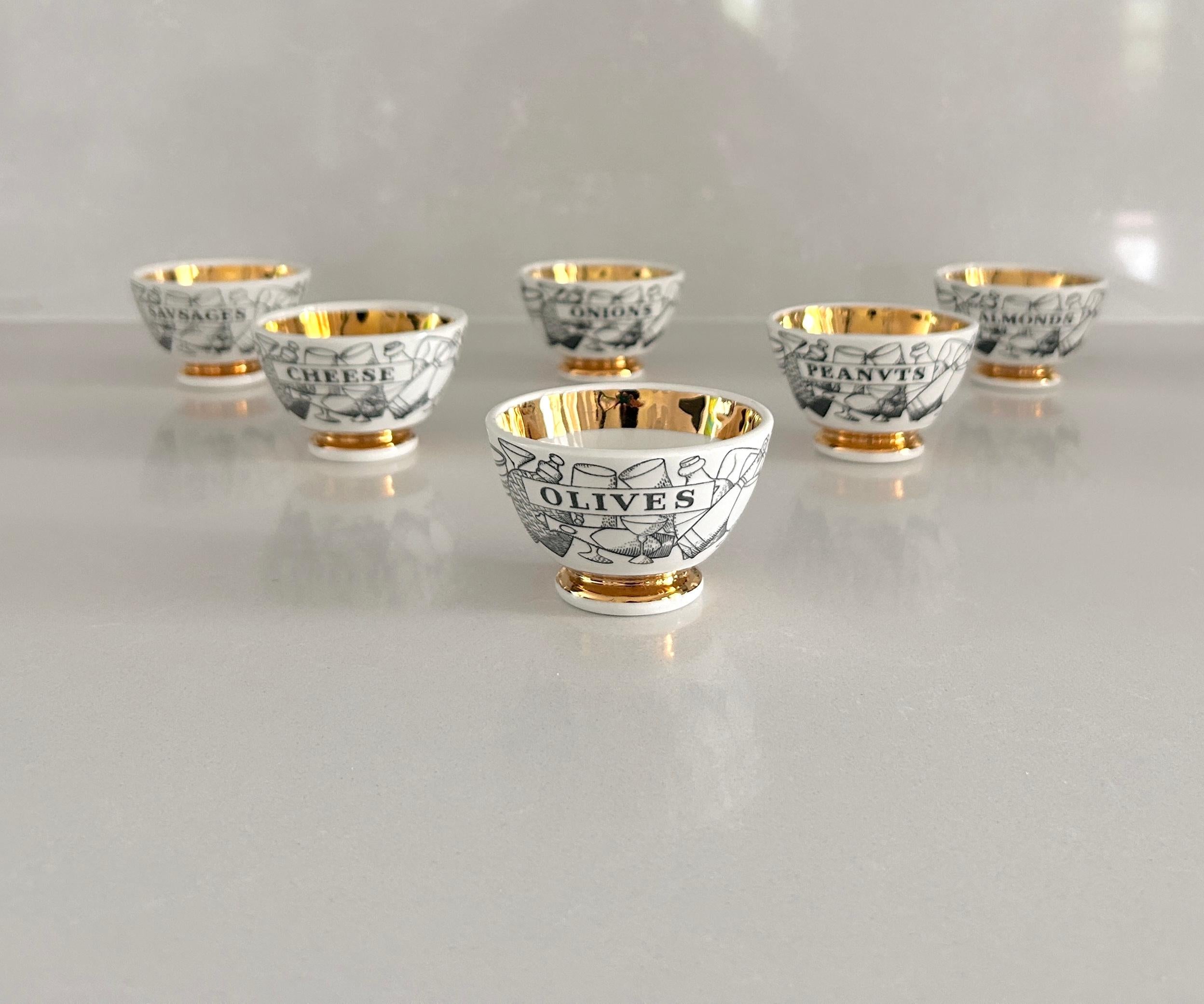 Late 20th Century Set 6 ciotoline Appetizers, Piero Fornasetti, Fornasetti Milano anni '70 For Sale