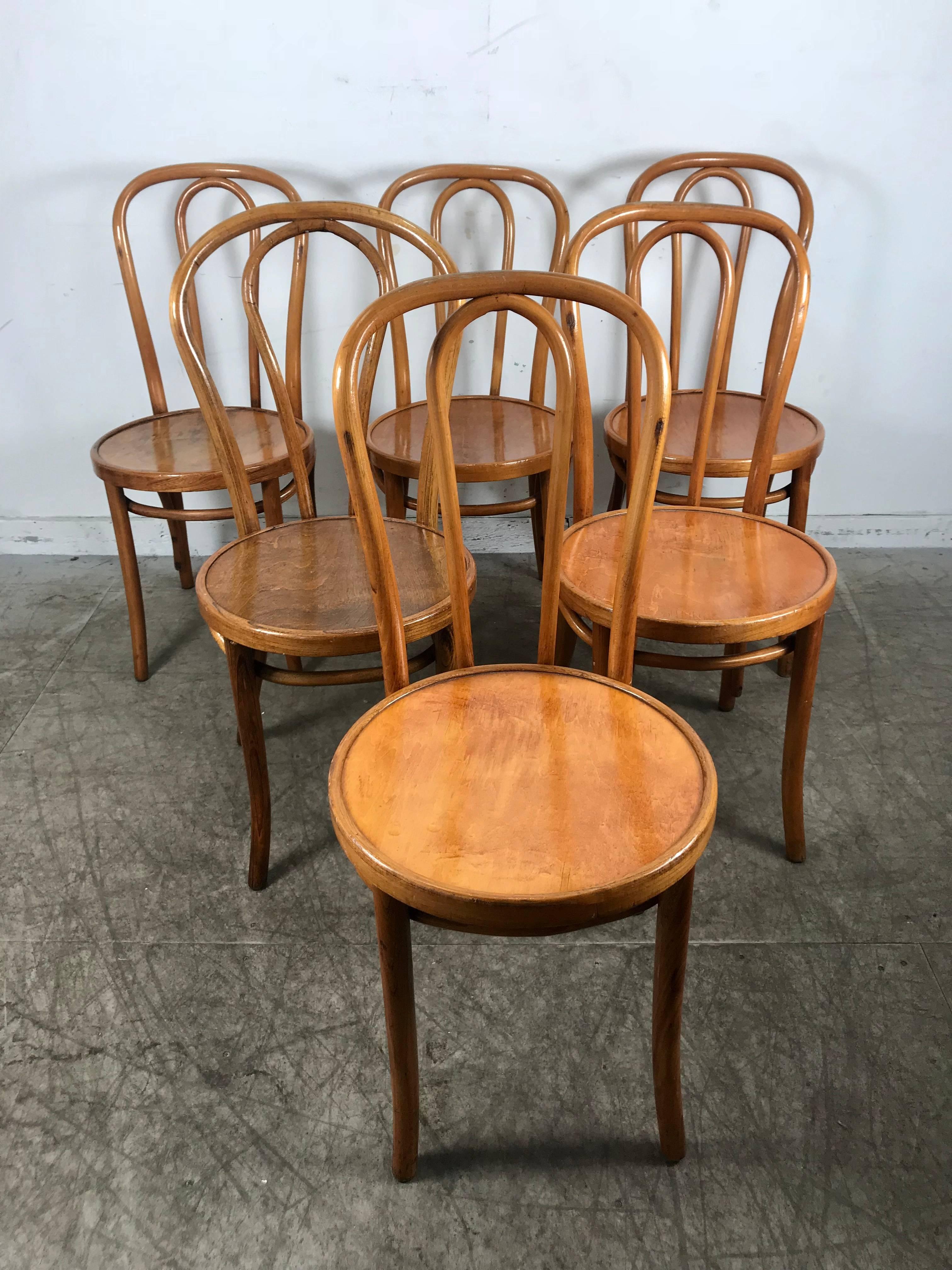 Set of Six Classic American Bentwood Side Chairs by Thonet, New York In Good Condition In Buffalo, NY