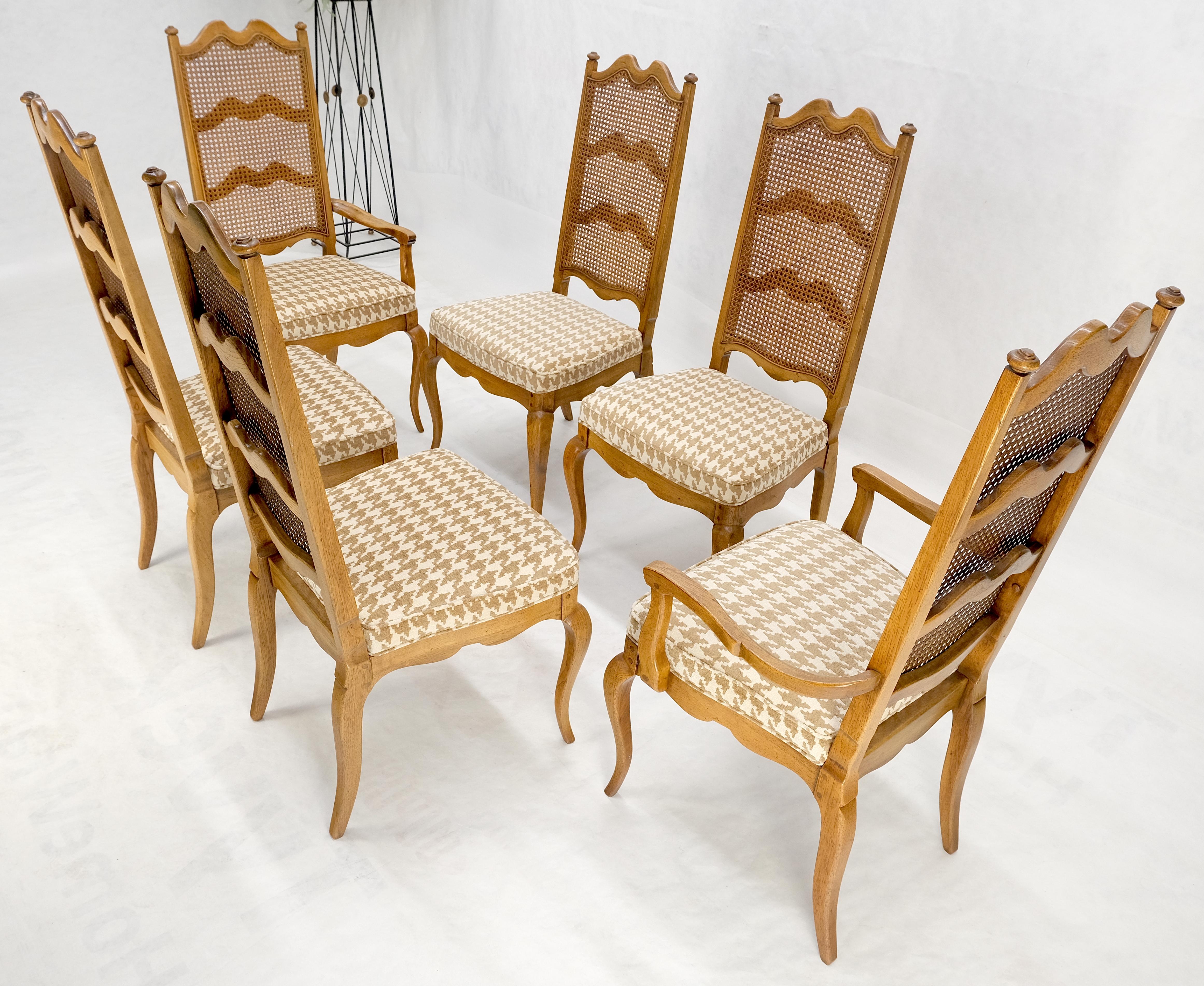 Américain Set 6 Country French Ladder Cane Back Pegged Frames New Upholstery Dining Chairs en vente